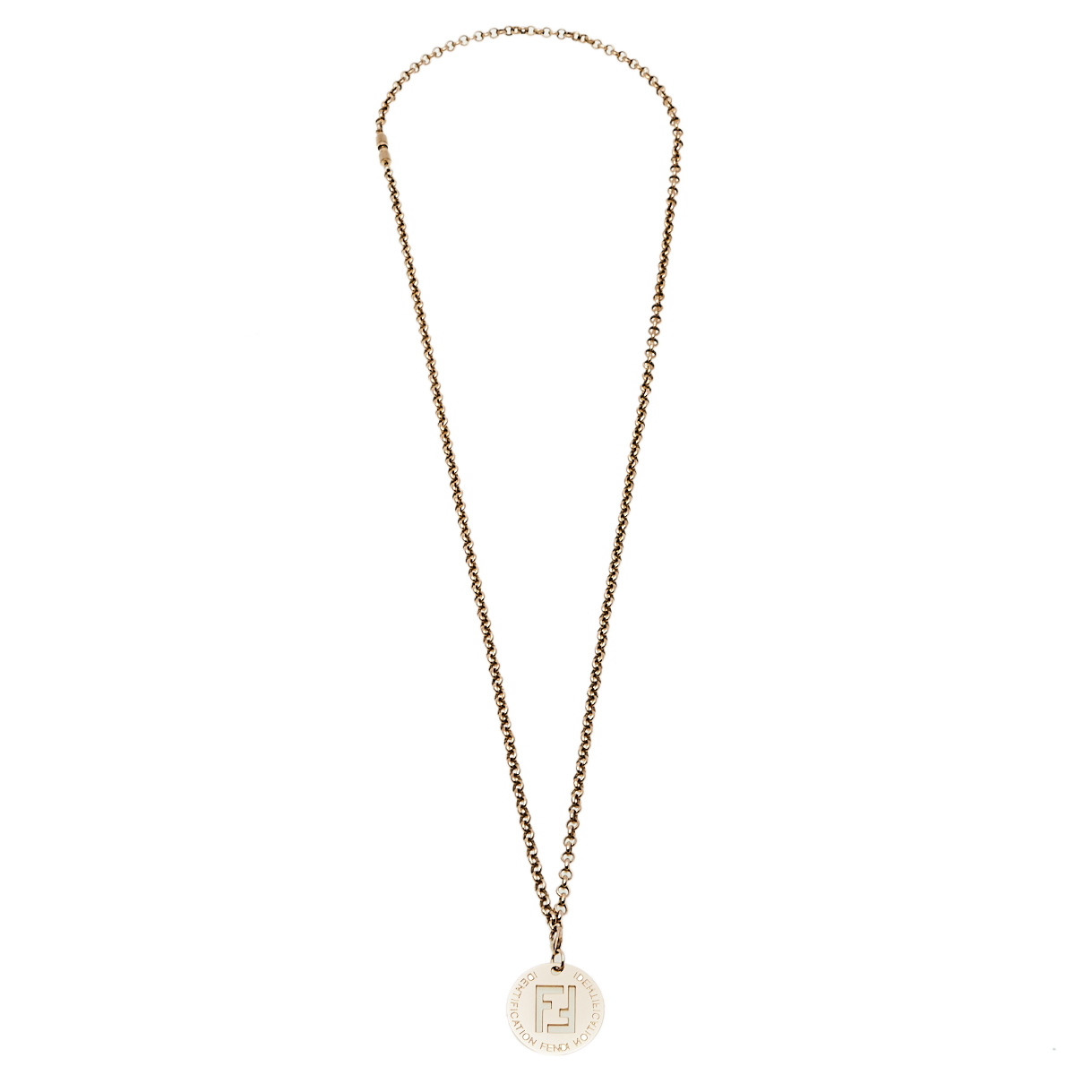 

Fendi Gold Tone Identification Pendant Chain Necklace