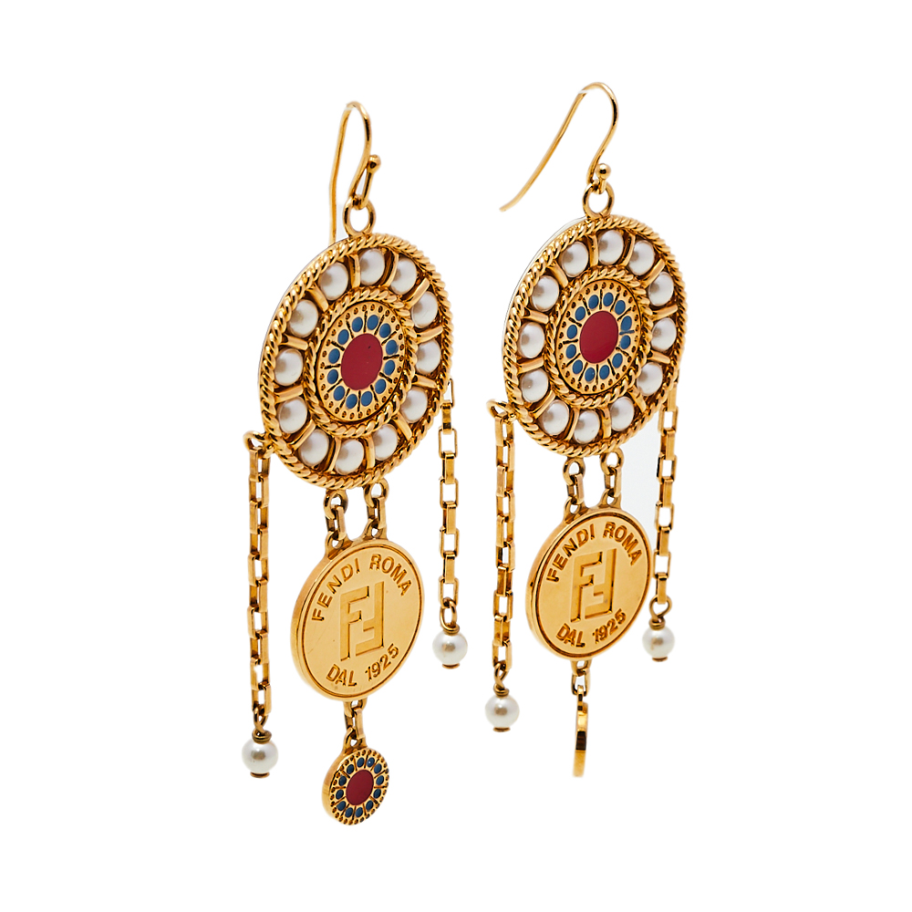 

Fendi Gold Tone Beaded Drop Hook Earrings