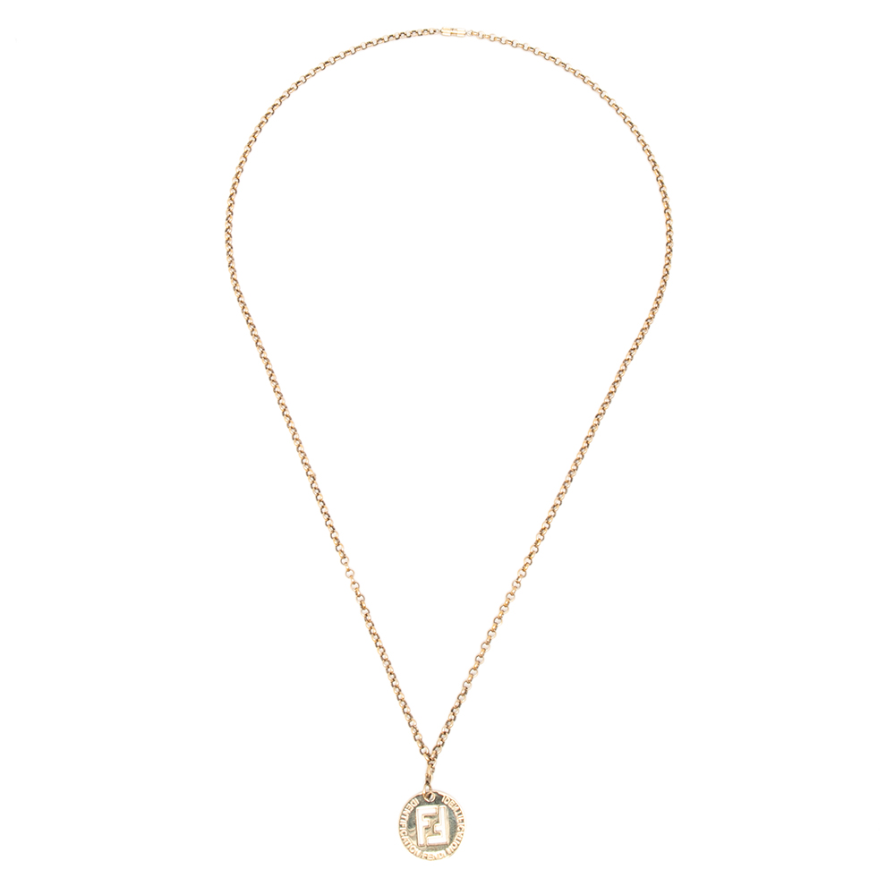 

Fendi Collana Identification FF Gold Tone Pendant Necklace