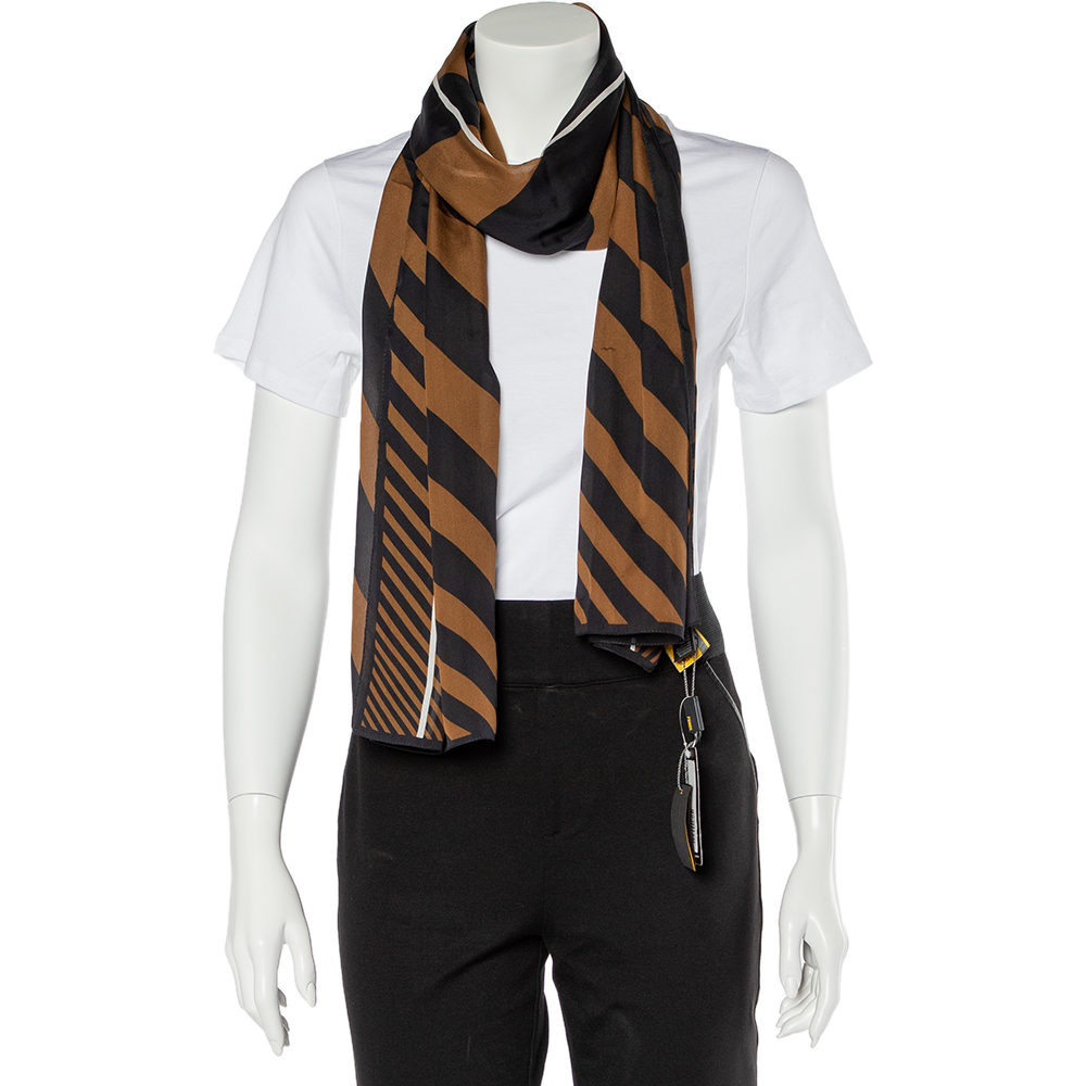 

Fendi Brown Degraded Lines Print Silk Crepe Stole