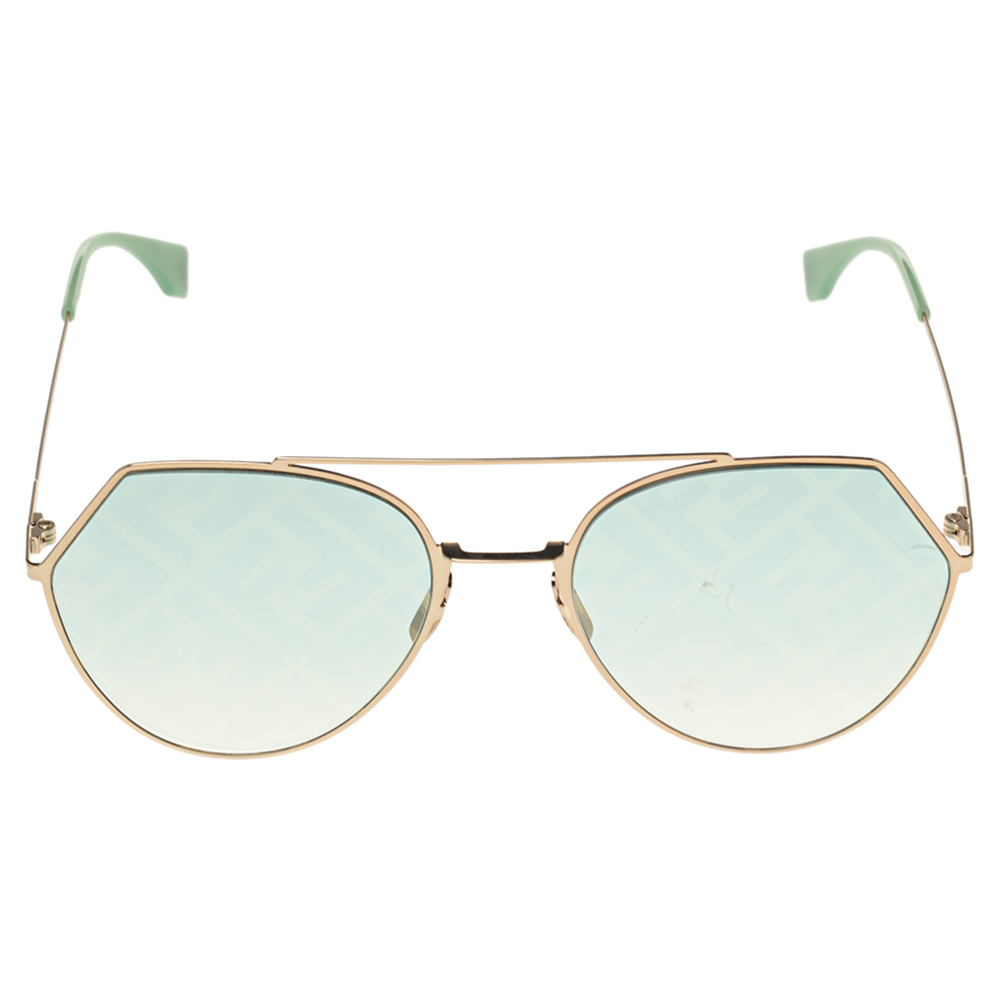 

Fendi Green/Gold Metal Tone Eyeline FF Logo Effect Aviators Sunglasses