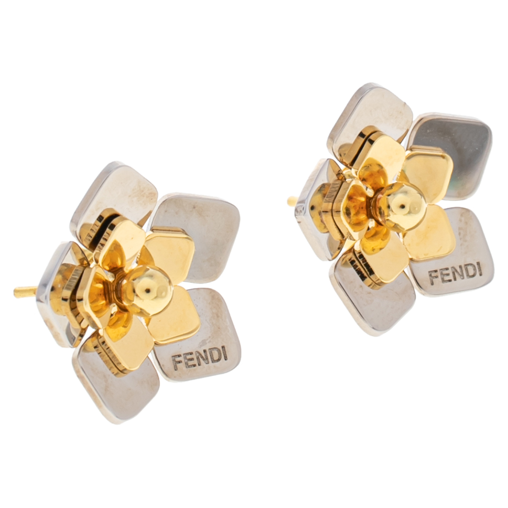 

Fendi Two Tone Blossom Stud Earrings, Gold