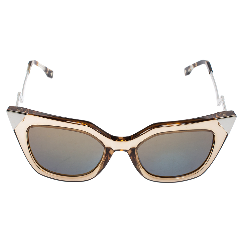 

Fendi Beige/ Blue Mirrored FF0060/S Cat Eye Sunglasses, Green