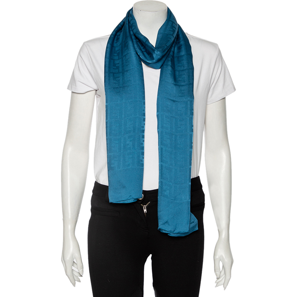 

Fendi Blue Zucca Logo Print Silk Scarf