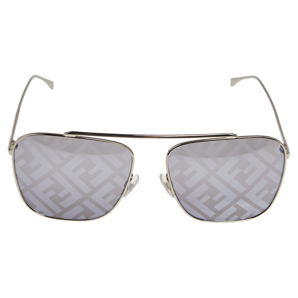 

Fendi Silver Tone/ Grey Zucca Mirrored FF0406/S Pilot Sunglasses