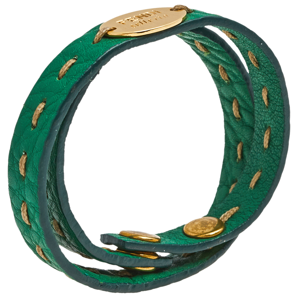 

Fendi Green Selleria Leather Double Wrap Bracelet