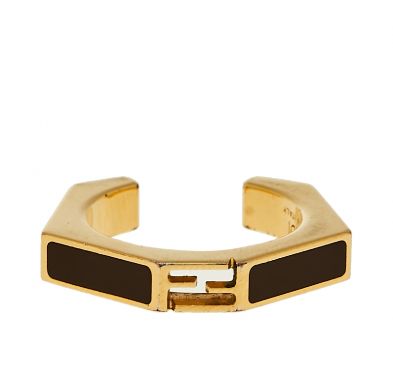 

Fendi Gold Tone Brown Enamel Baguette Ring Size
