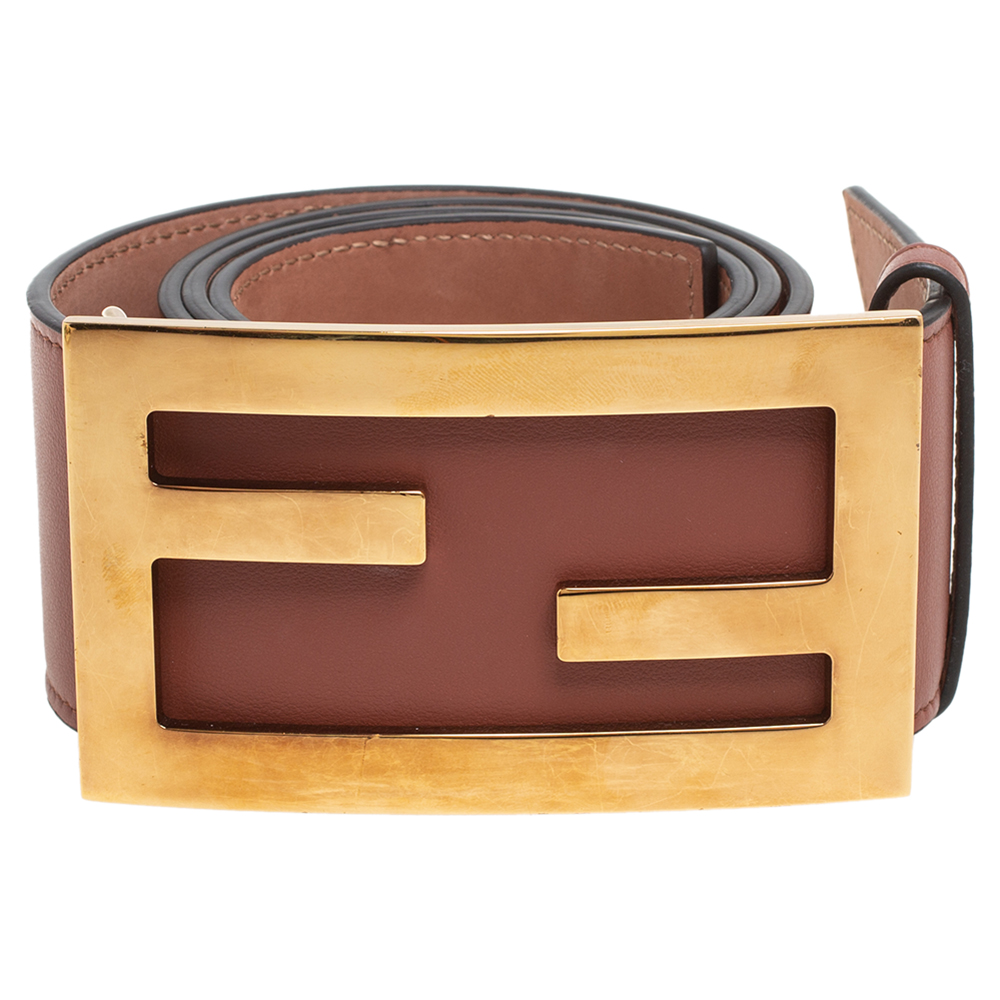 

Fendi Brown Leather FF Buckle Wide Waist Belt