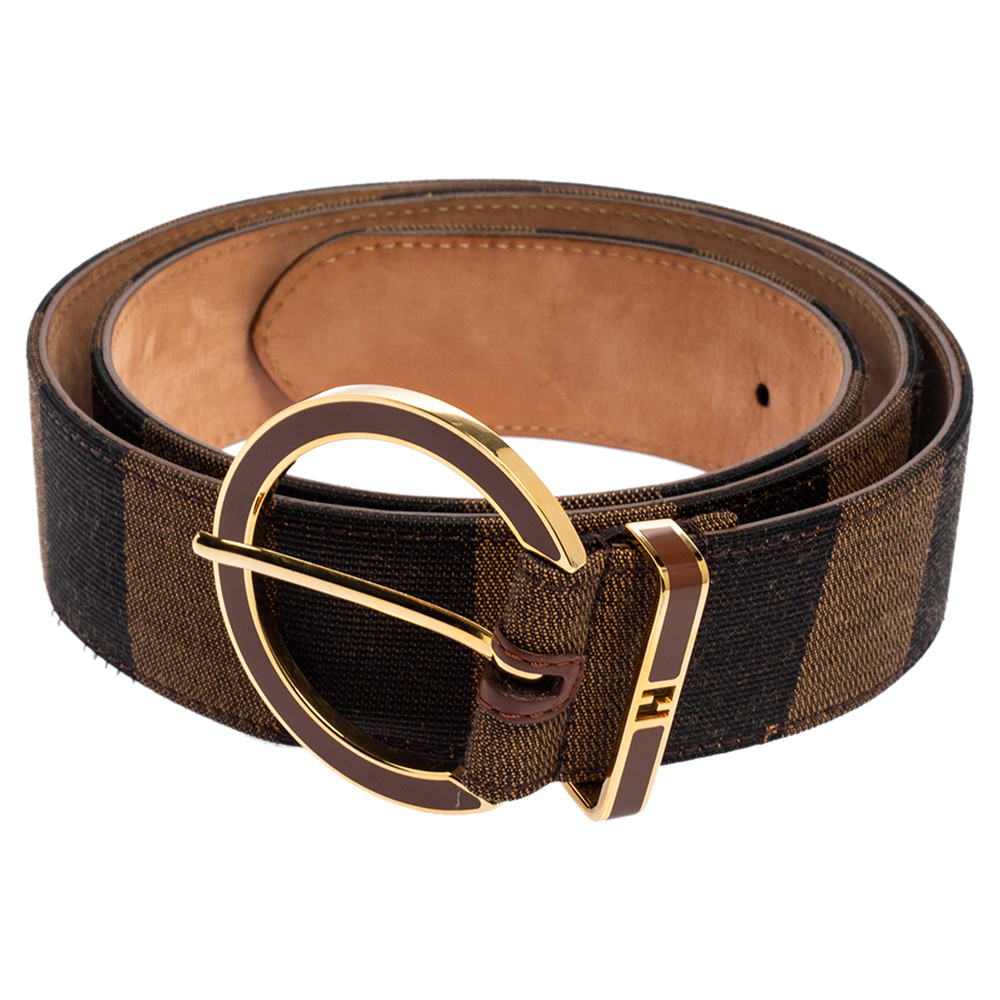 

Fendi Tobacco Pequin Canvas Round Buckle Belt, Brown