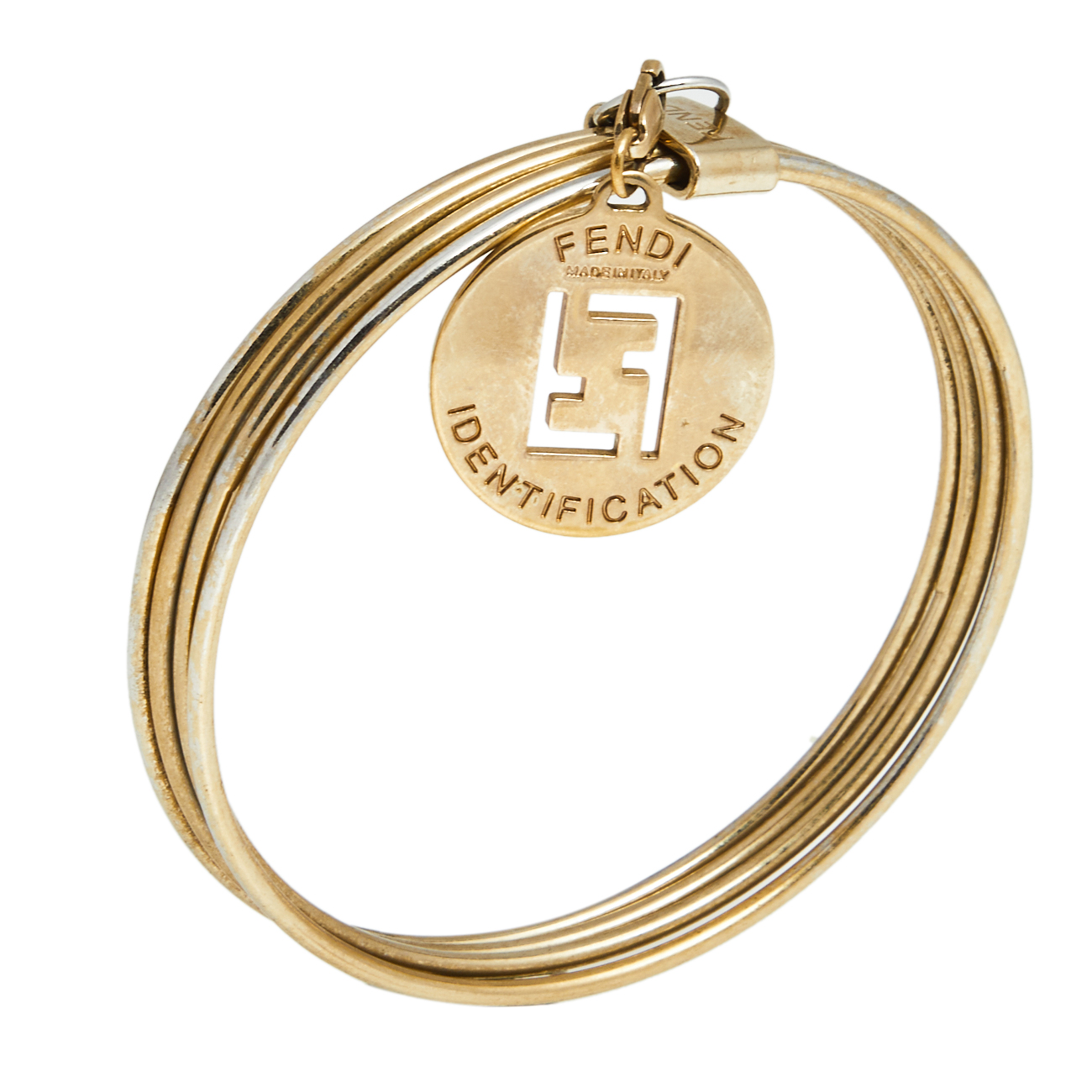 

Fendi Gold Tone Logo Charm Bangle