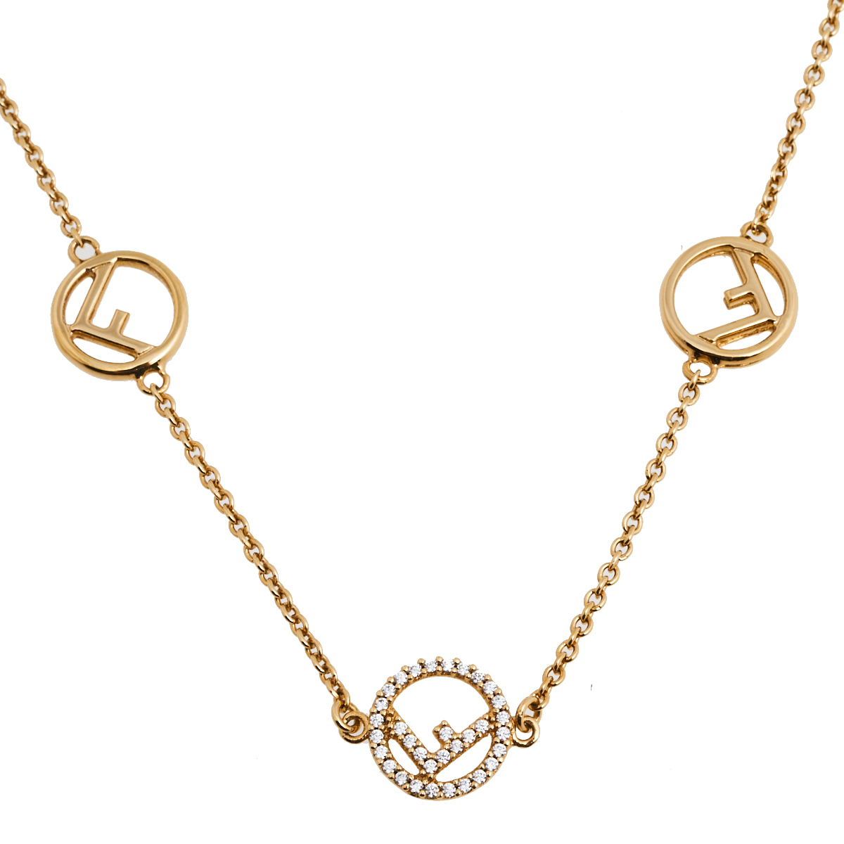 

Fendi F is Fendi Crystal Logo Gold Tone Necklace