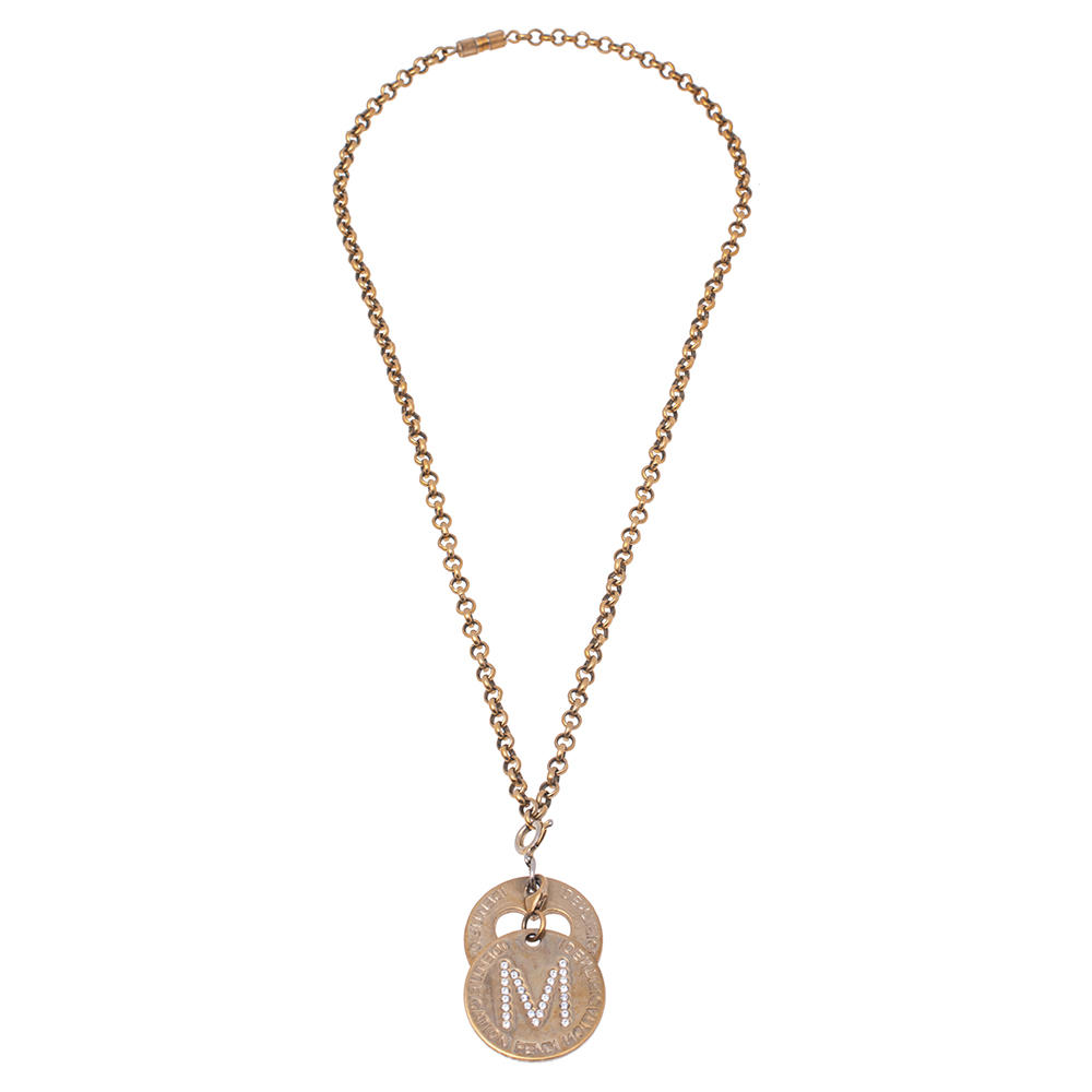 

Fendi Vintage Gold Tone Crystal  & Heart Pendant Necklace