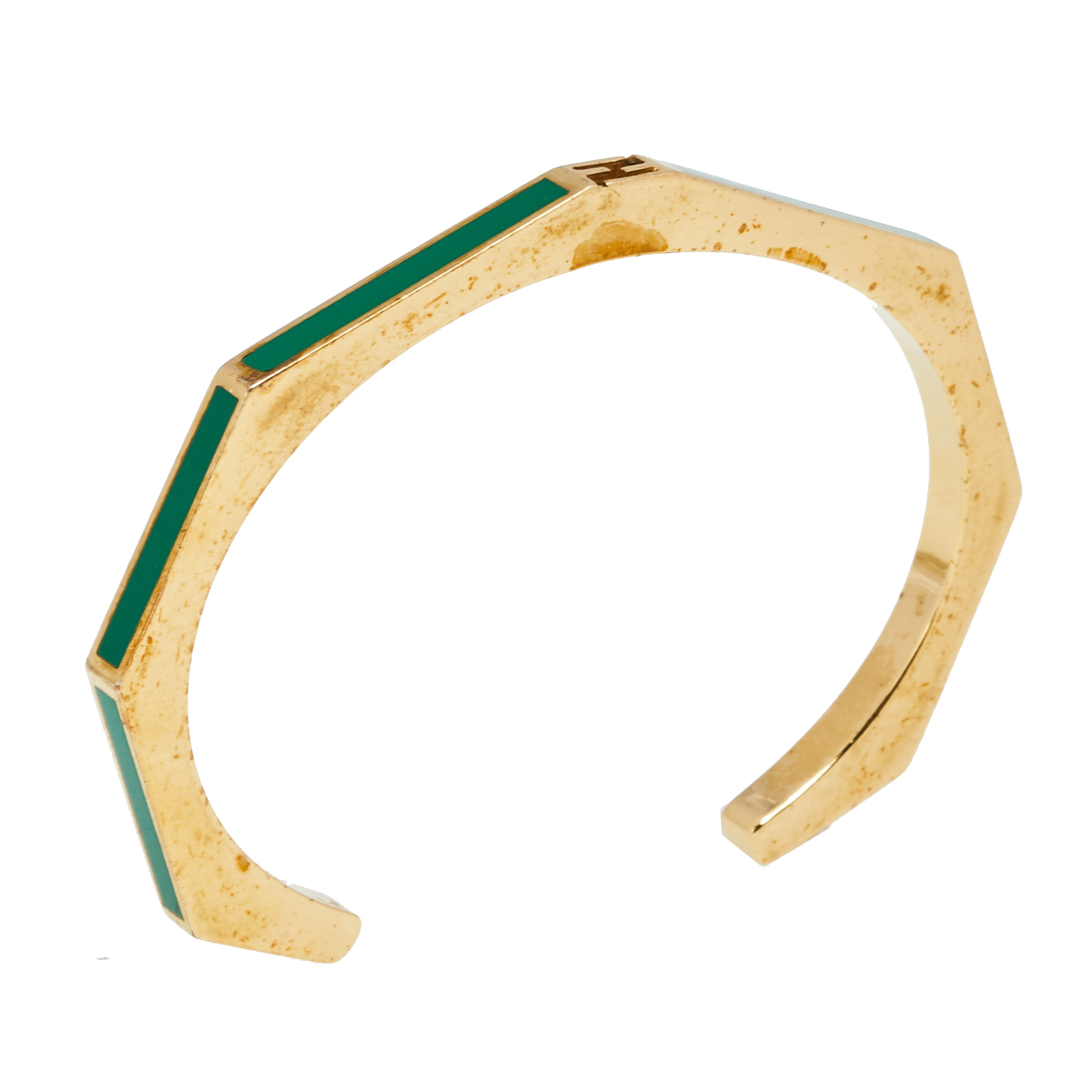 

Fendi Baguette Green Enamel Open Cuff Bracelet