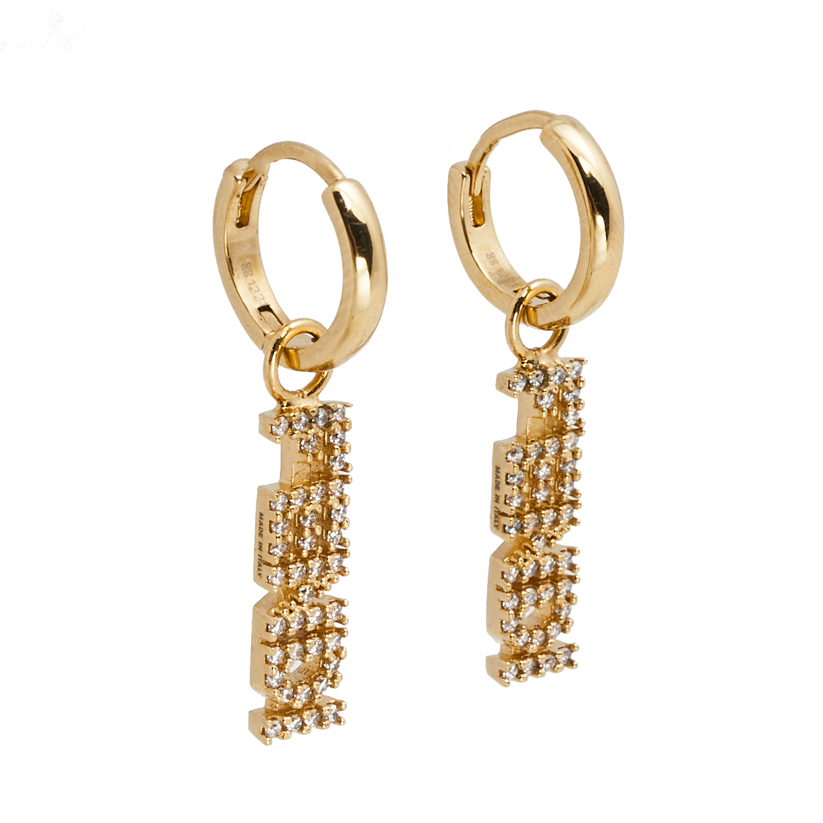 

Fendi Gold Tone Crystal Logo Drop Earrings