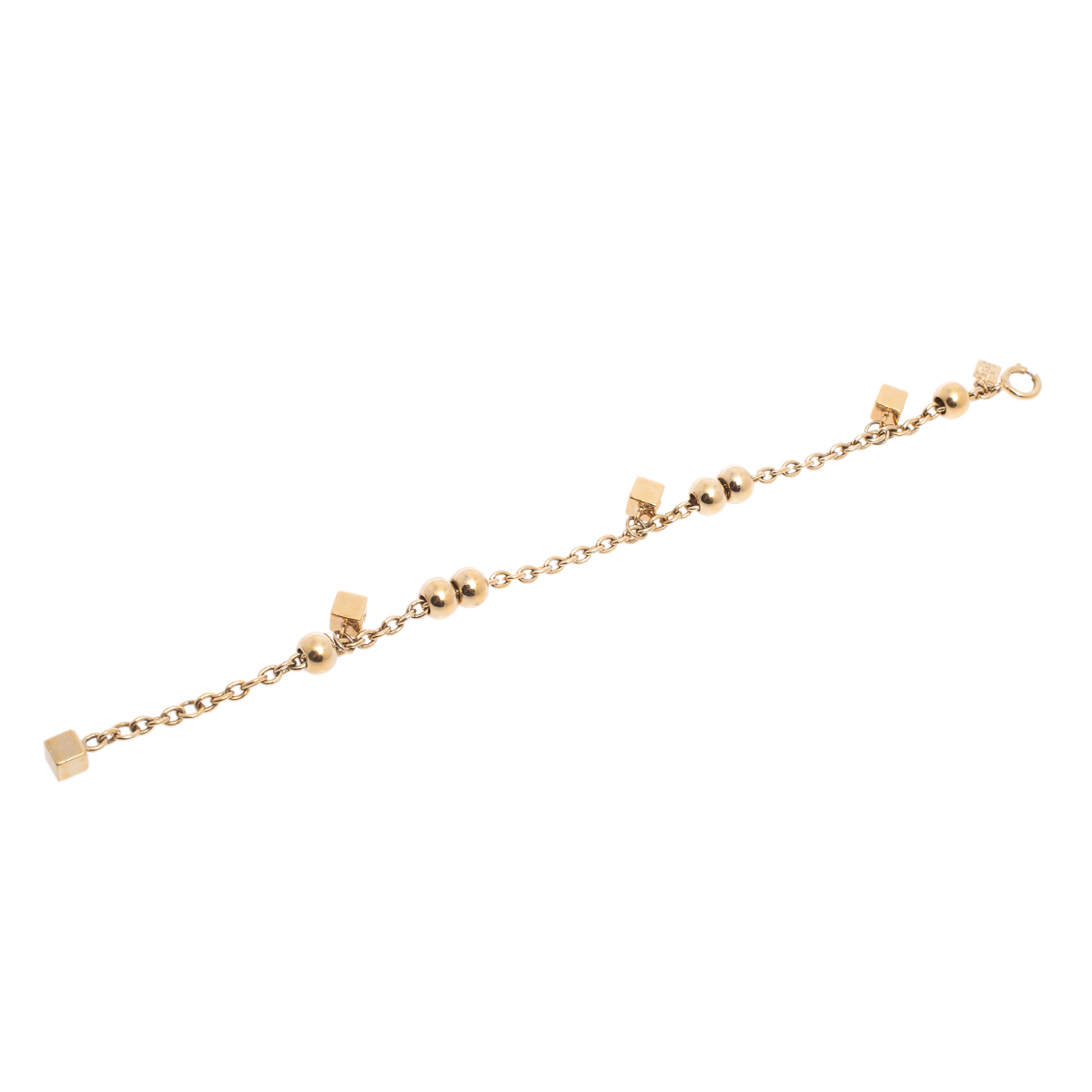 

Fendi Gold Tone Cube Charm Beaded Chain Bracelet