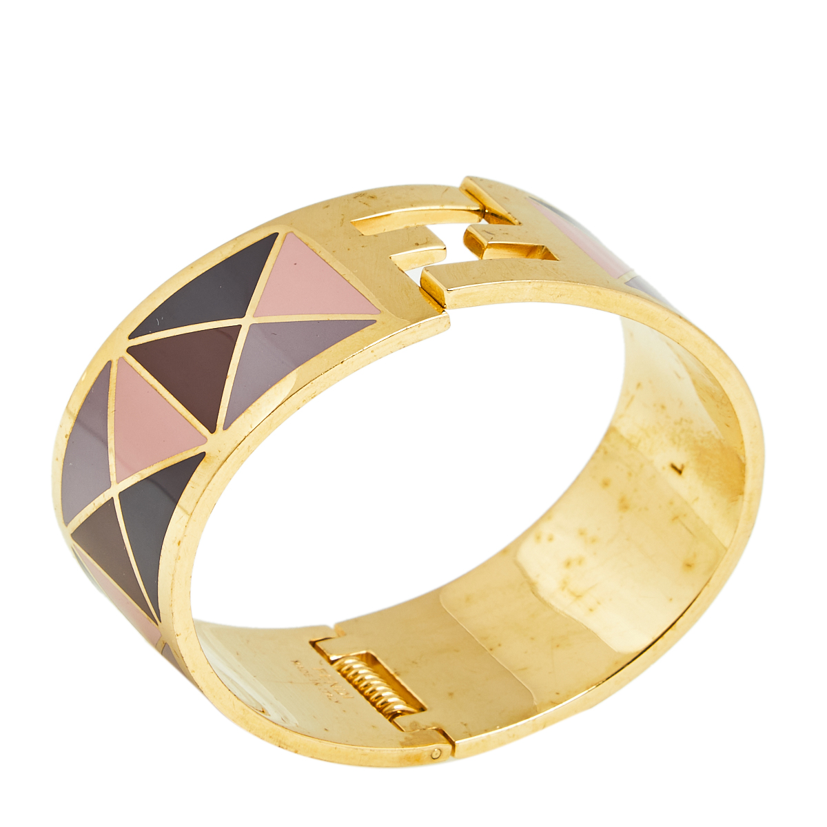 

Fendi The Fendista Multicolor Geometric Enamel Gold Tone Wide Bracelet