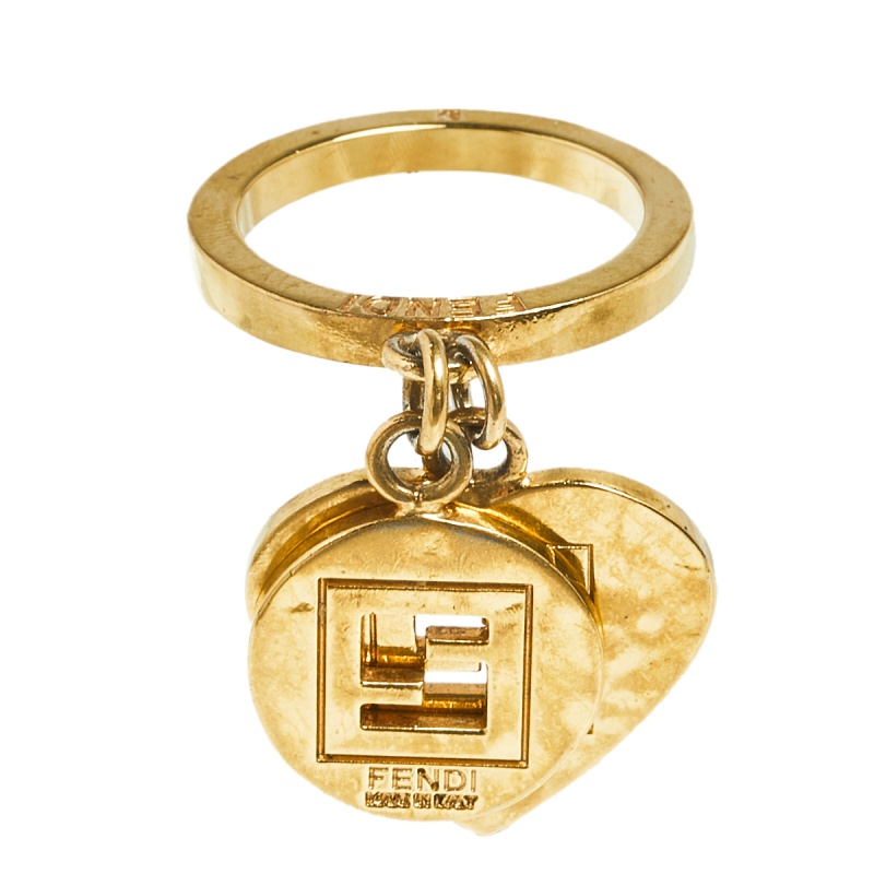 

Fendi Gold Tone Heart Charm Ring