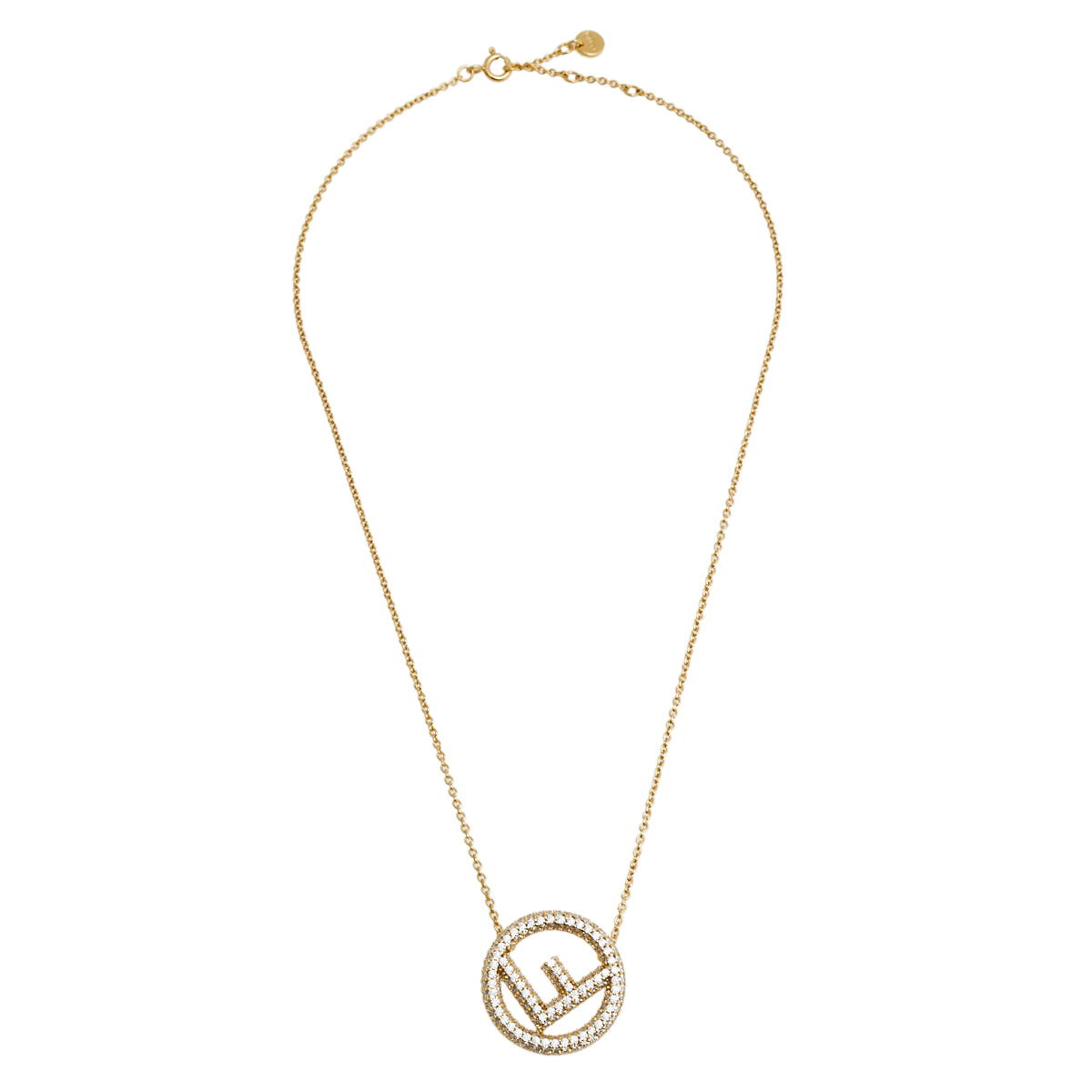 

Fendi F is Fendi Gold Tone Crystal Logo Necklace