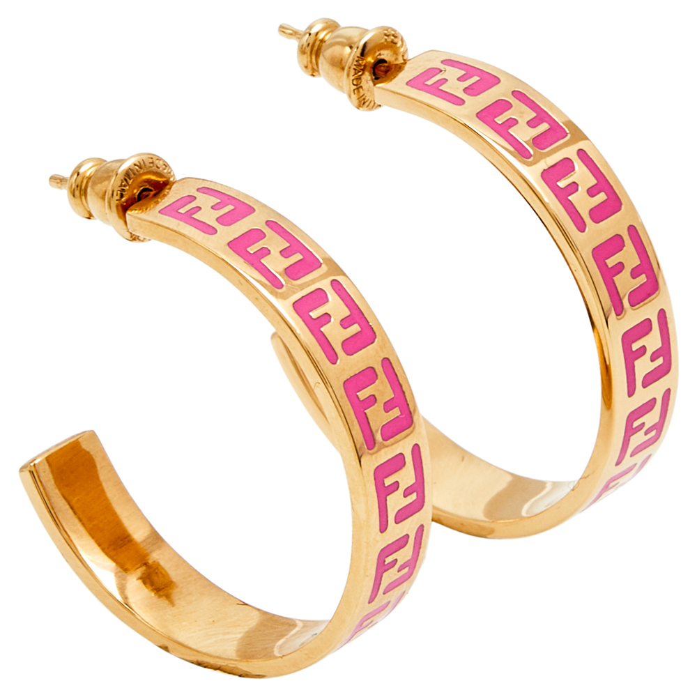 

Fendi FF Logo Print Gold Plated Metal Hoop Earrings