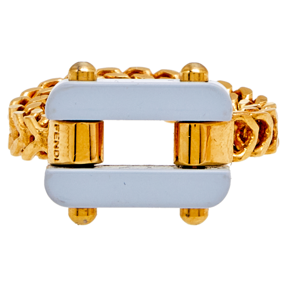 

Fendi Pale Blue Resin Charm Chain Link Ring