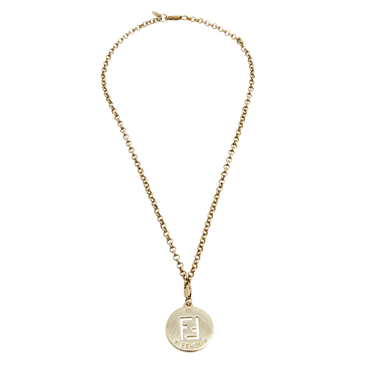 

Fendi Identification Gold Tone Metal Pendant Necklace