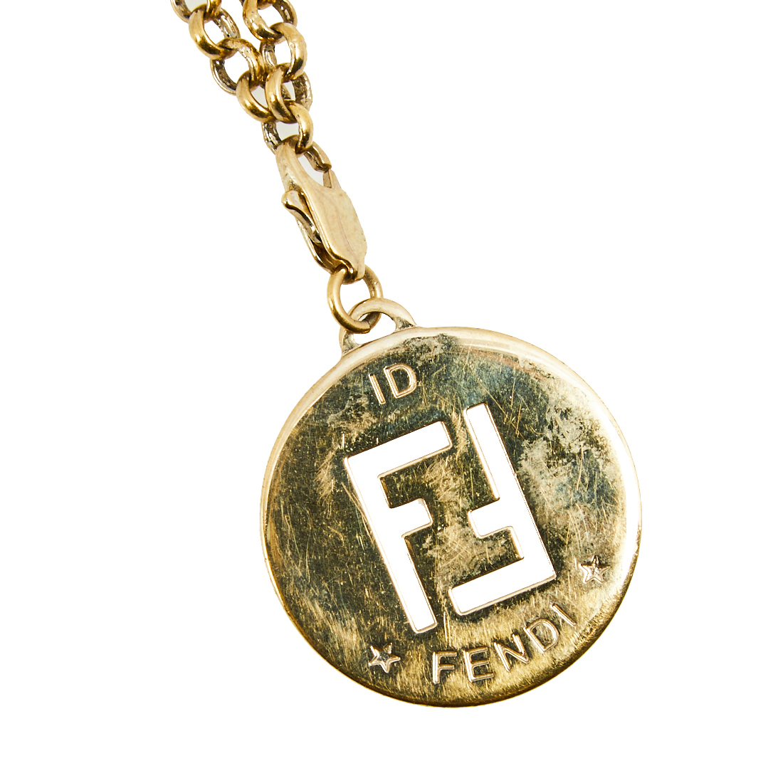 

Fendi Identification Charm Gold Tone Metal Link Bracelet
