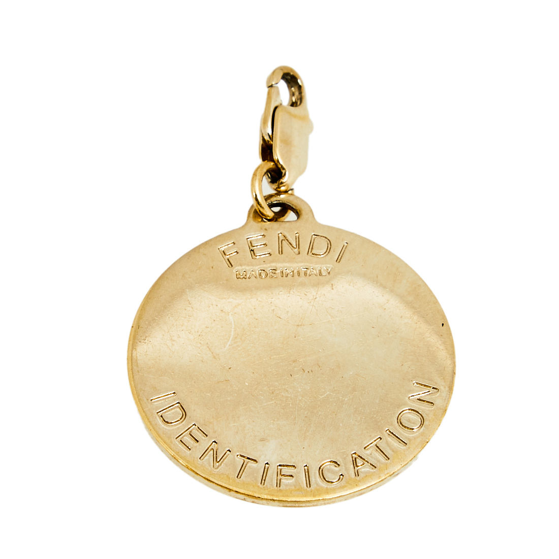 

Fendi Gold Tone Crystal  Identity Charm Pendant