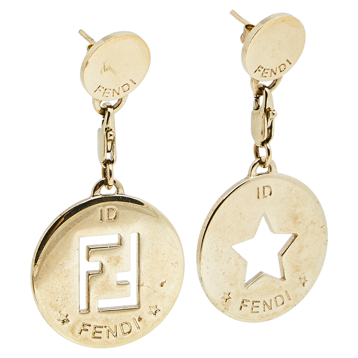 

Fendi Identification Gold Tone Star Cut Out Drop Earrings