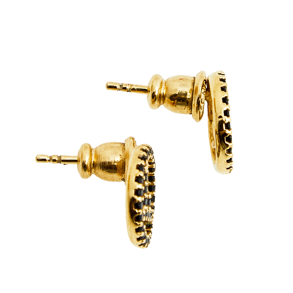 

Fendi F Black Crystals Gold Tone Metal Stud Earrings