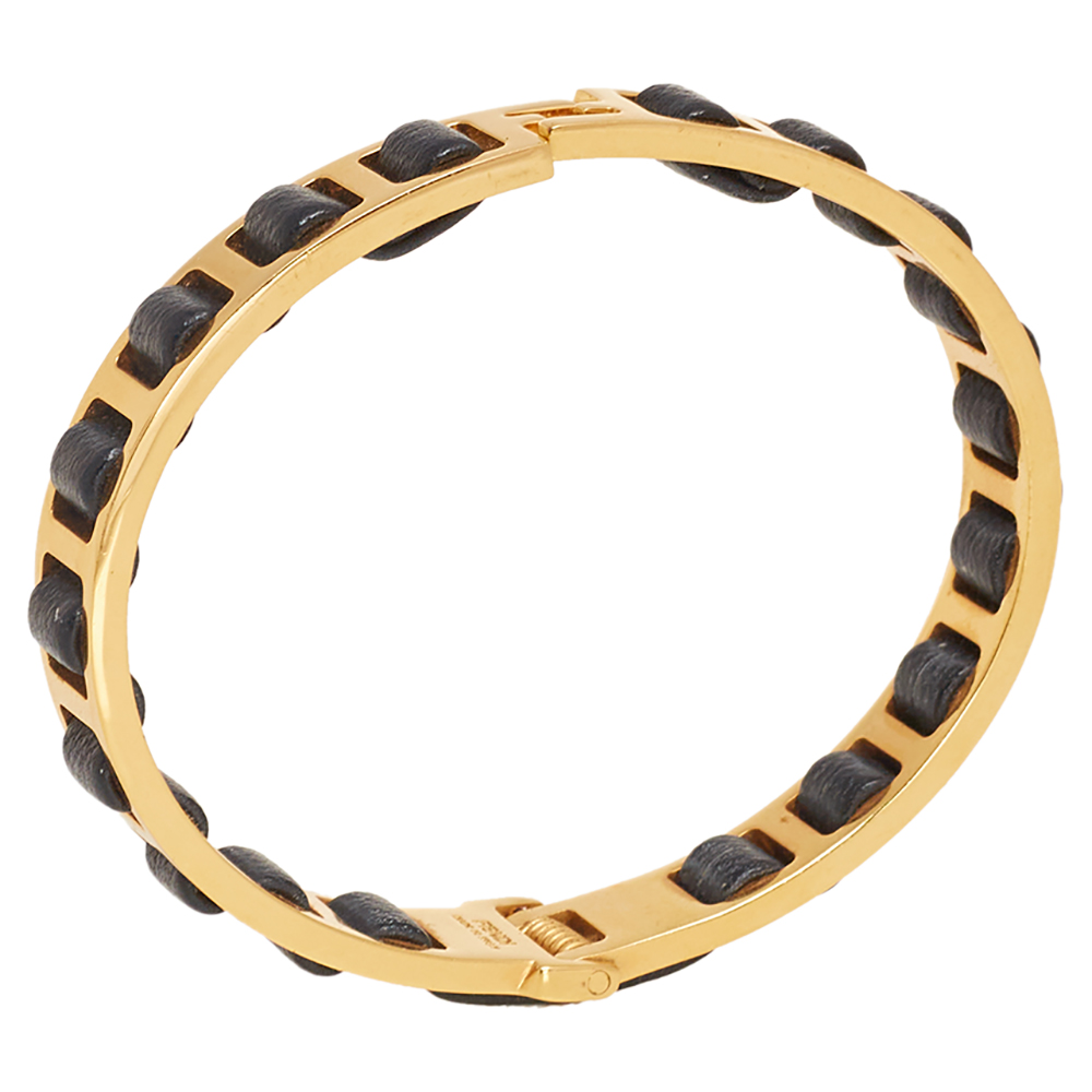 

Fendi Fendista Black Leather Gold Tone Metal Bracelet