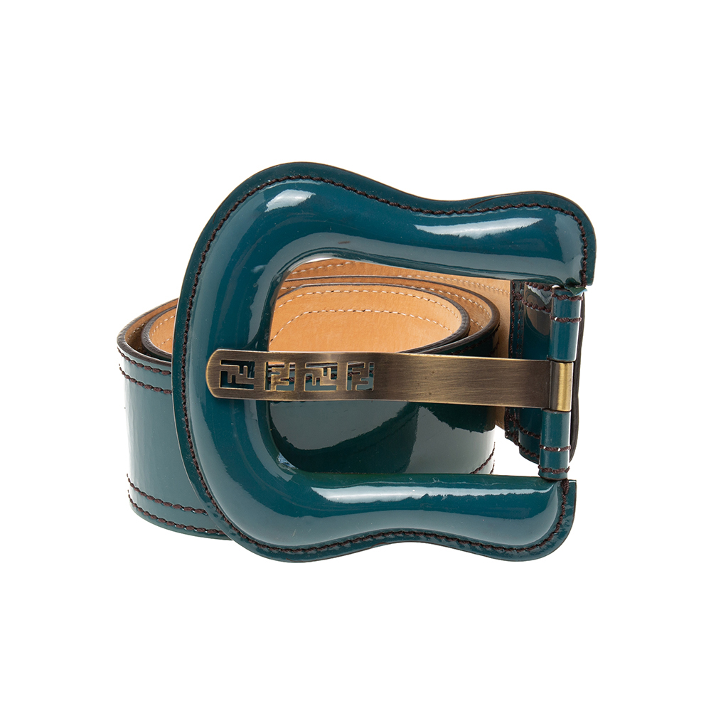 

Fendi Teal Green Patent Leather Waist B Buckle Belt