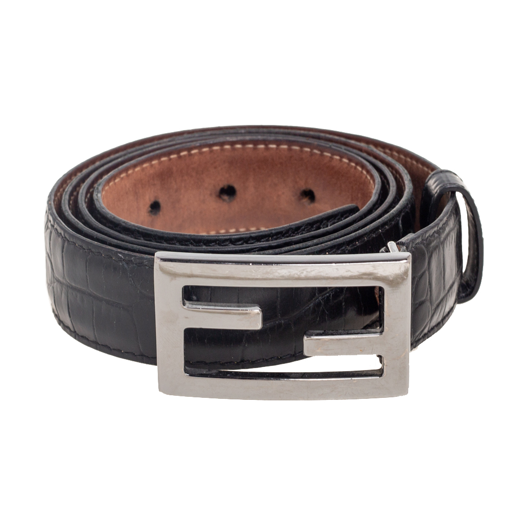 

Fendi Black Alligator FF Logo Buckle Belt