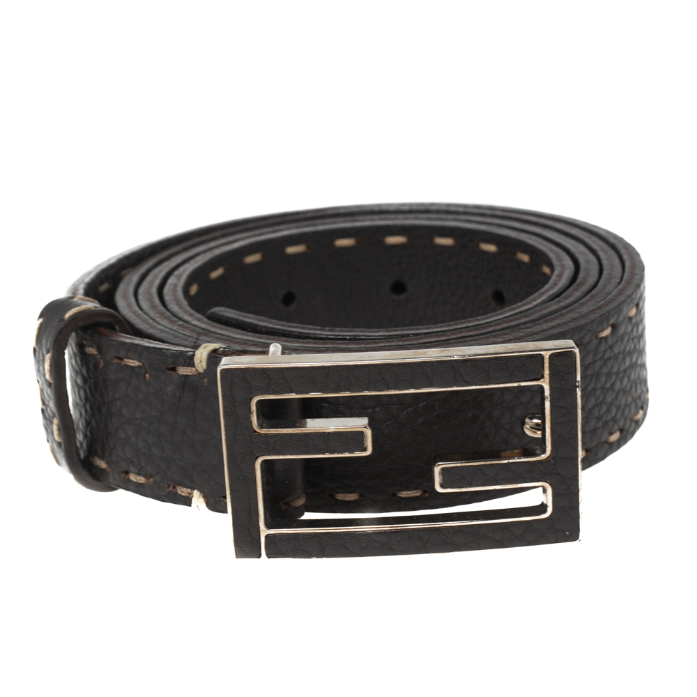 

Fendi Black Sellier Leather FF Logo Buckle Belt