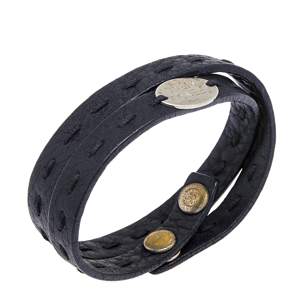 

Fendi Black Selleria Leather Double Wrap Bracelet