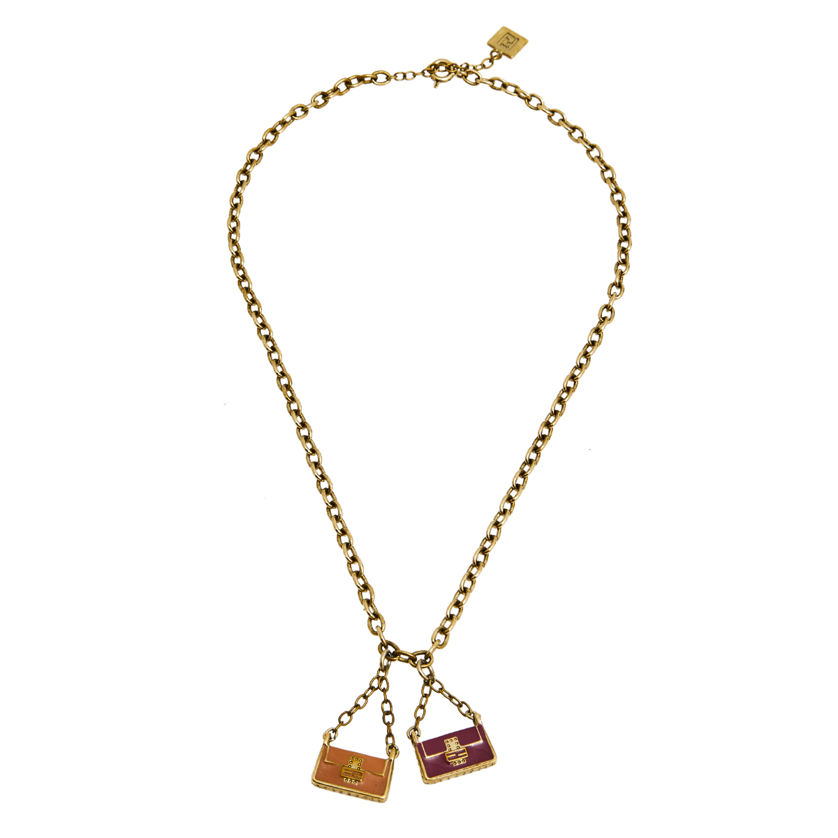 

Fendi Enamel Gold Tone Metal Double Charm Necklace