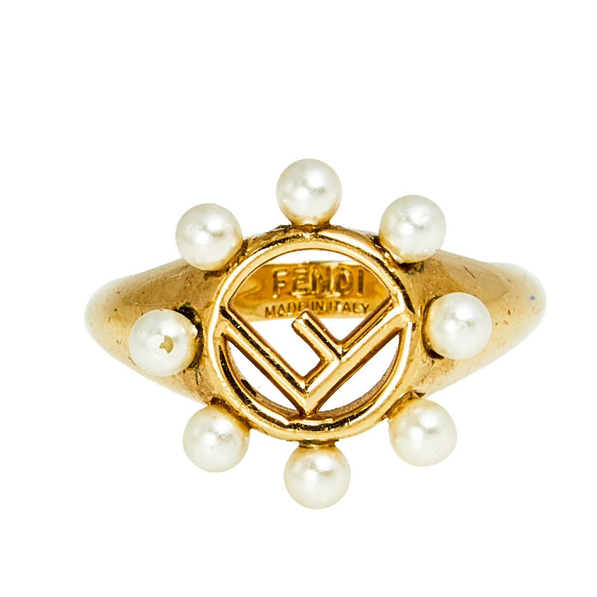 

Fendi Gold Tone F Is Fendi Pearl Ring