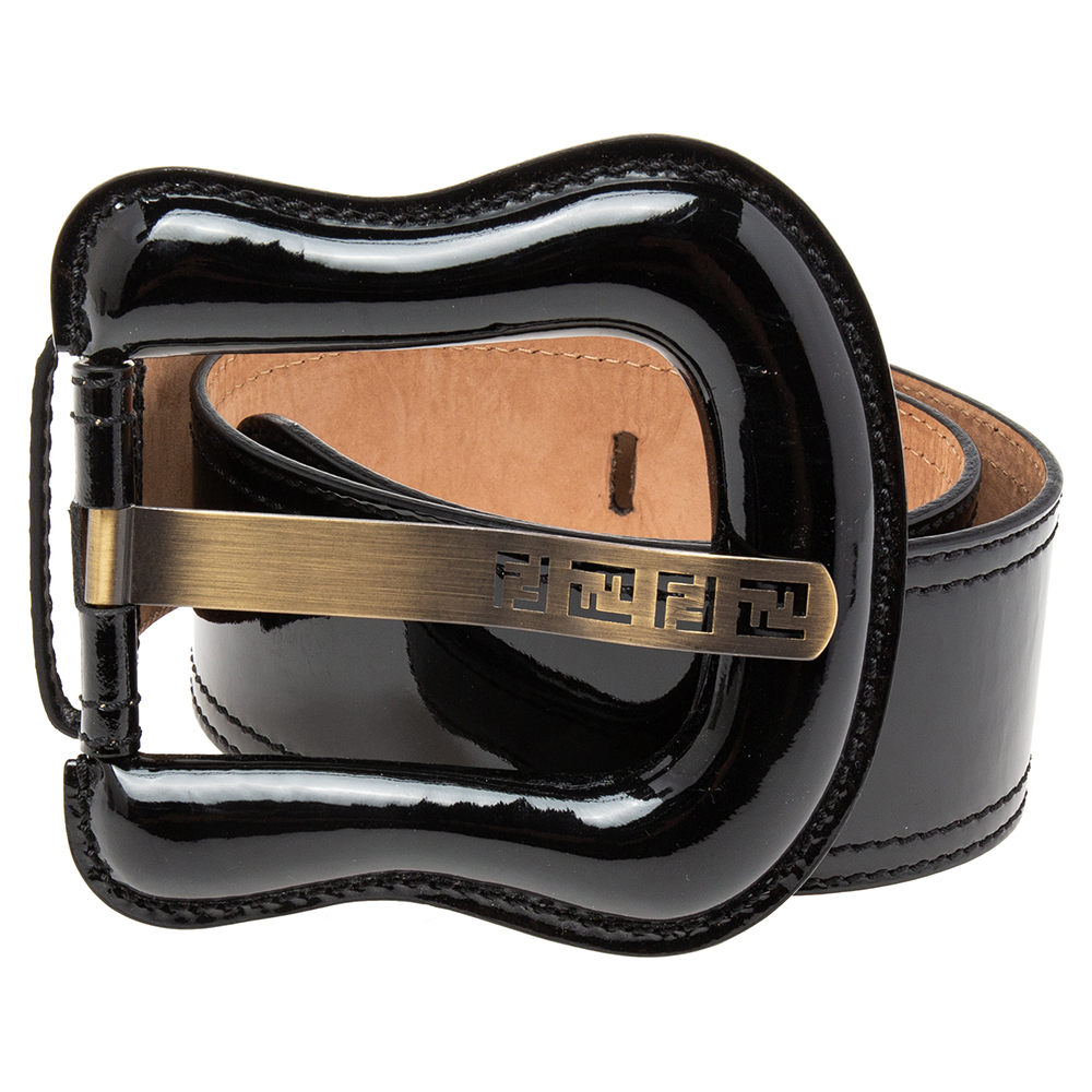 

Fendi Black Patent Leather Buckle B Waist Belt