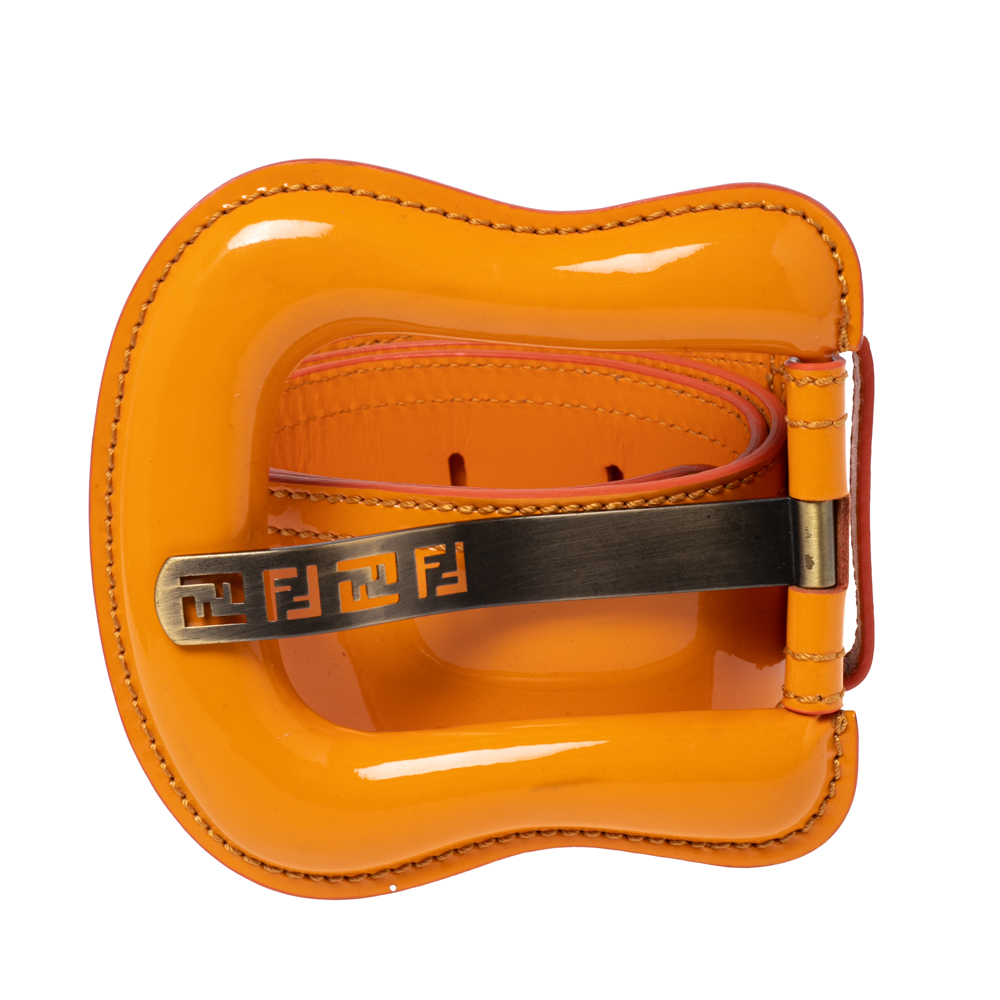 

Fendi Orange Patent Leather Wide Buckle Belt