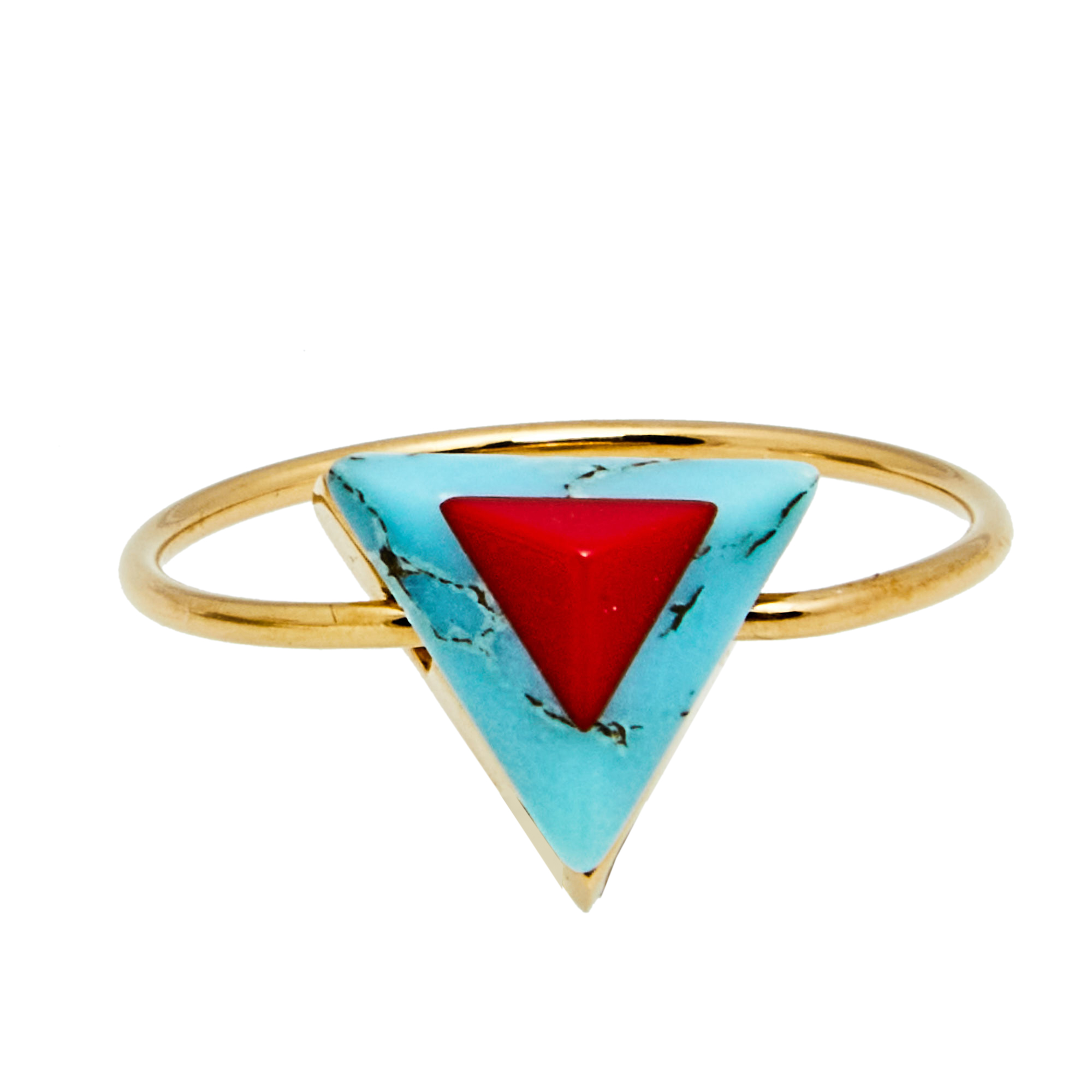 

Fendi Red/Blue Resin Rainbow Pyramid Gold Tone Ring