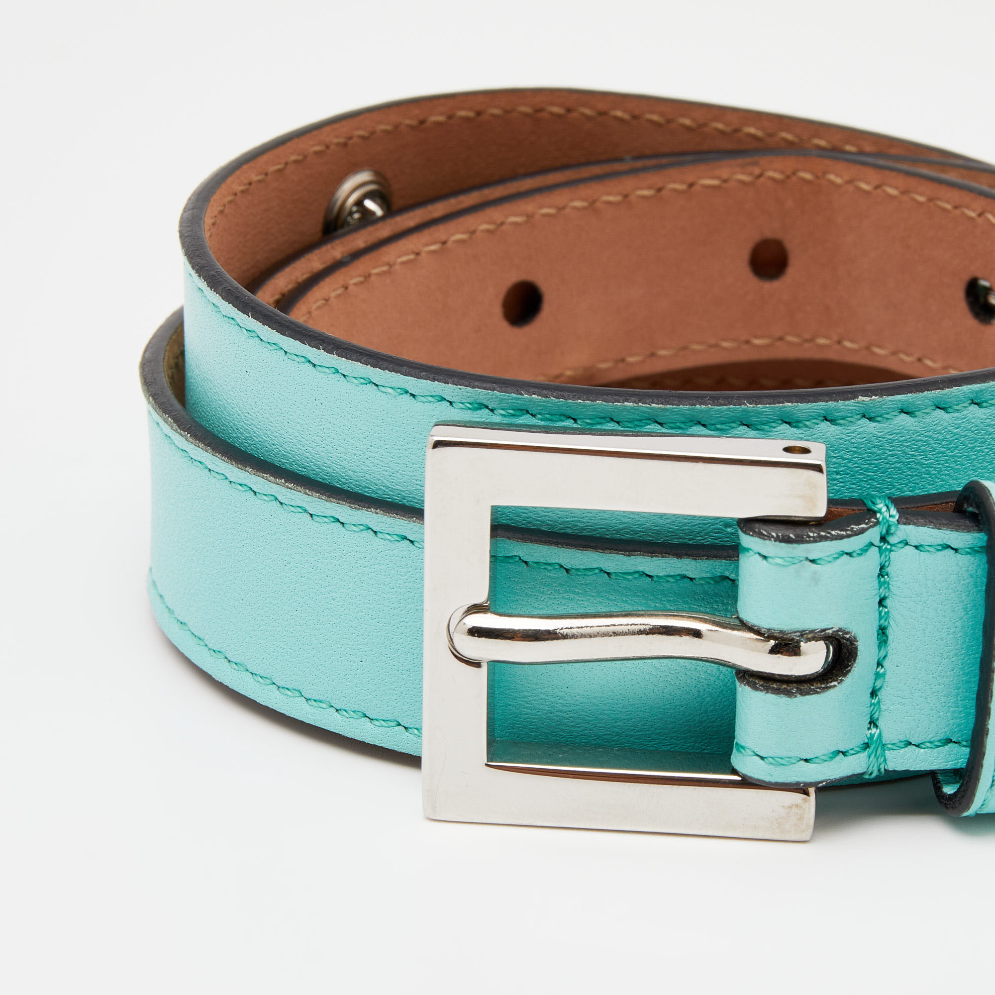 

Fendi Turquoise Blue Leather Buckle Belt