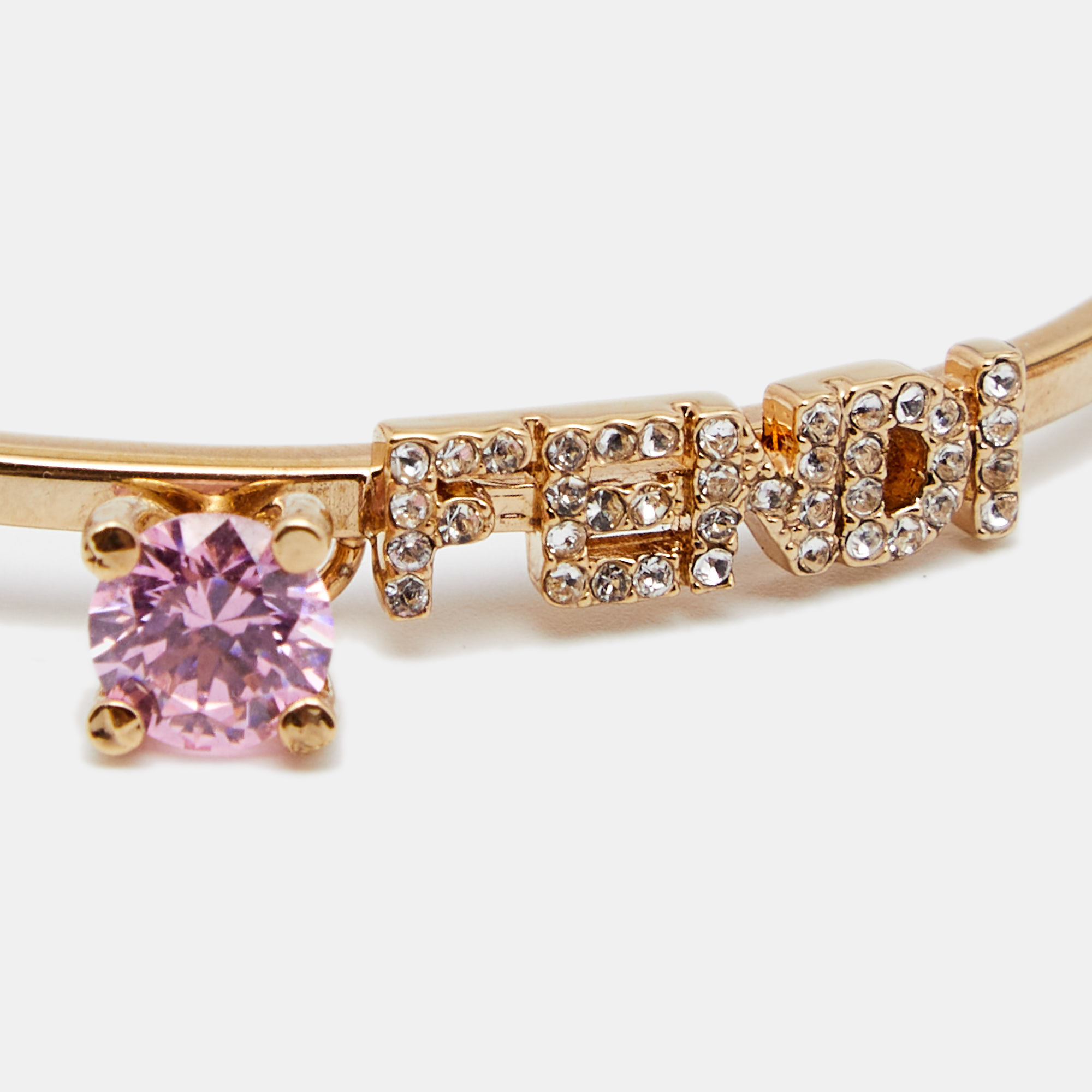 

Fendi Crystals Gold Tone Metal Cuff Bracelet.