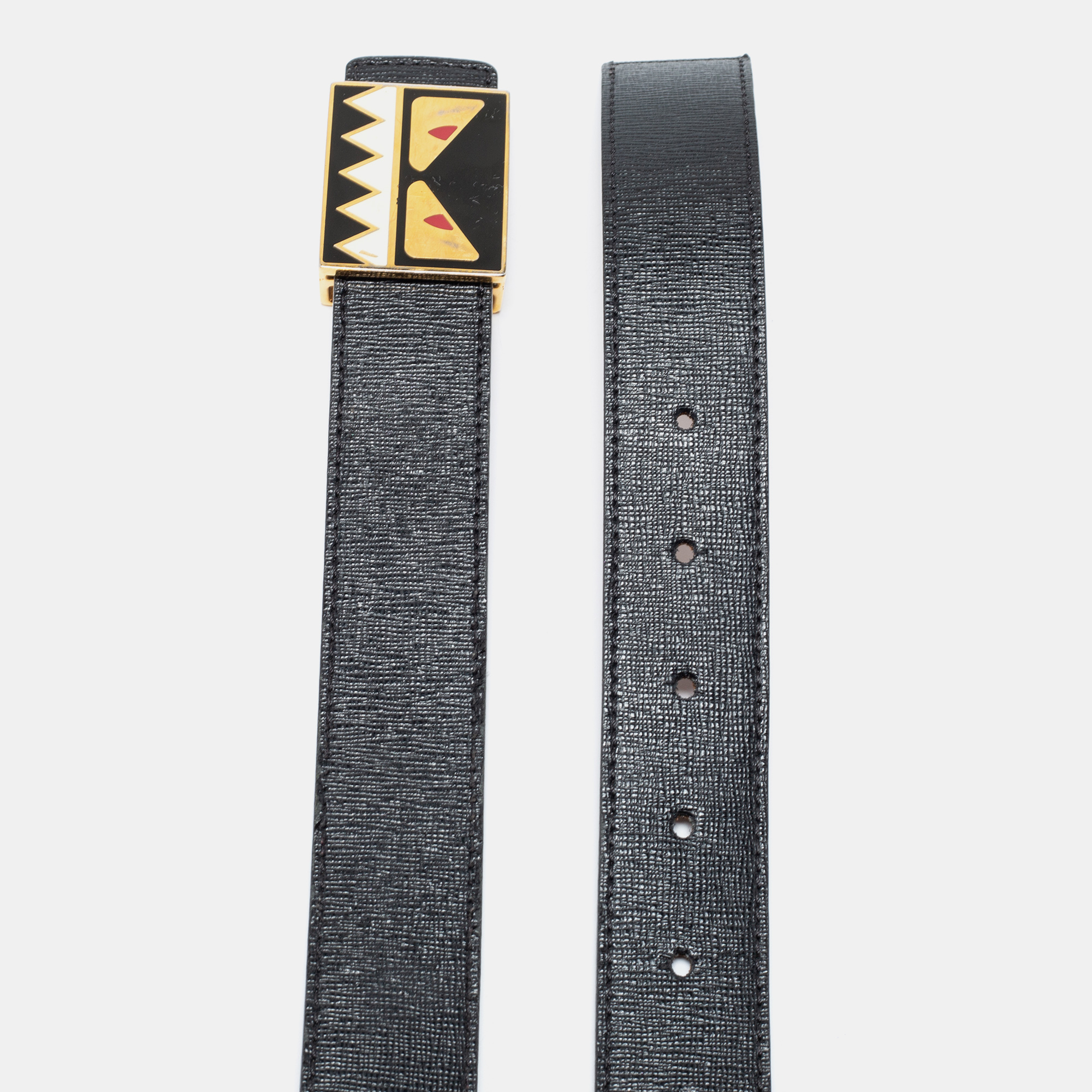 

Fendi Black Leather Monster Buckle Belt