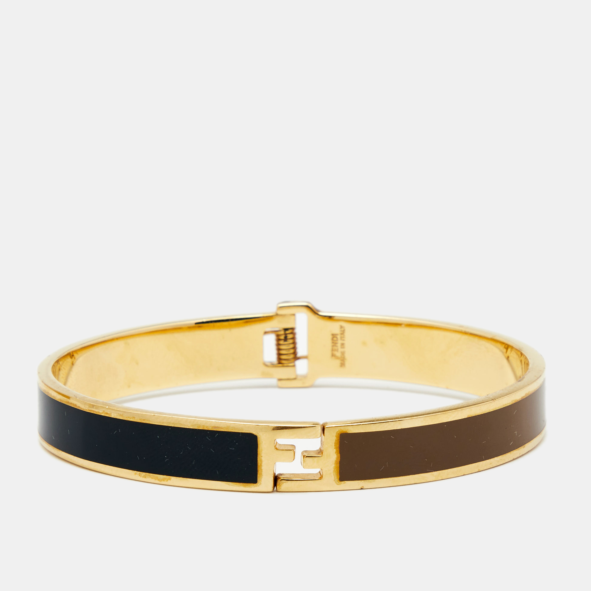 Fendi Fendista Bi-color Enamel Gold Tone Wide Bracelet S - ShopStyle