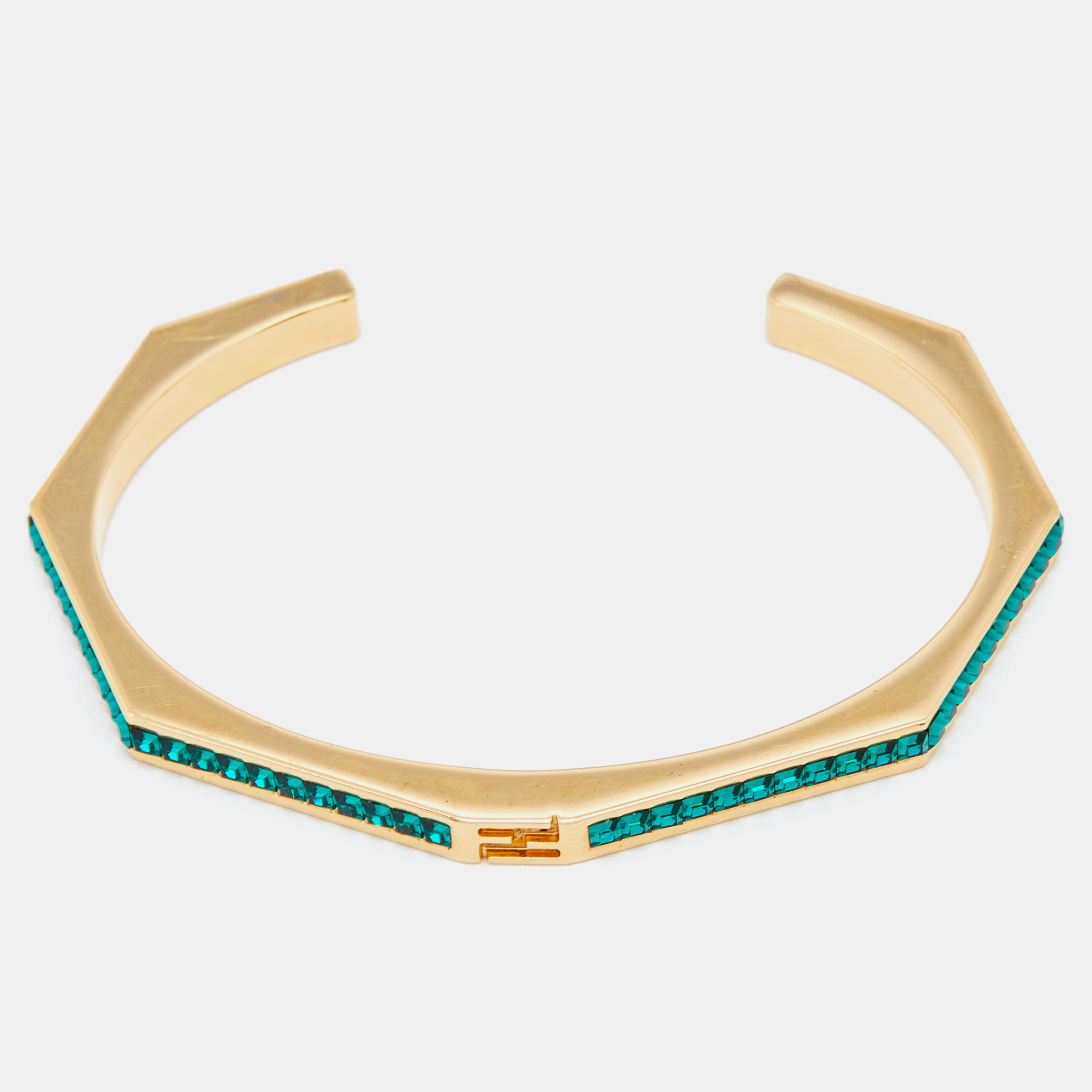 

Fendi Gold Tone Green Crystal Embellished Baguette Bracelet