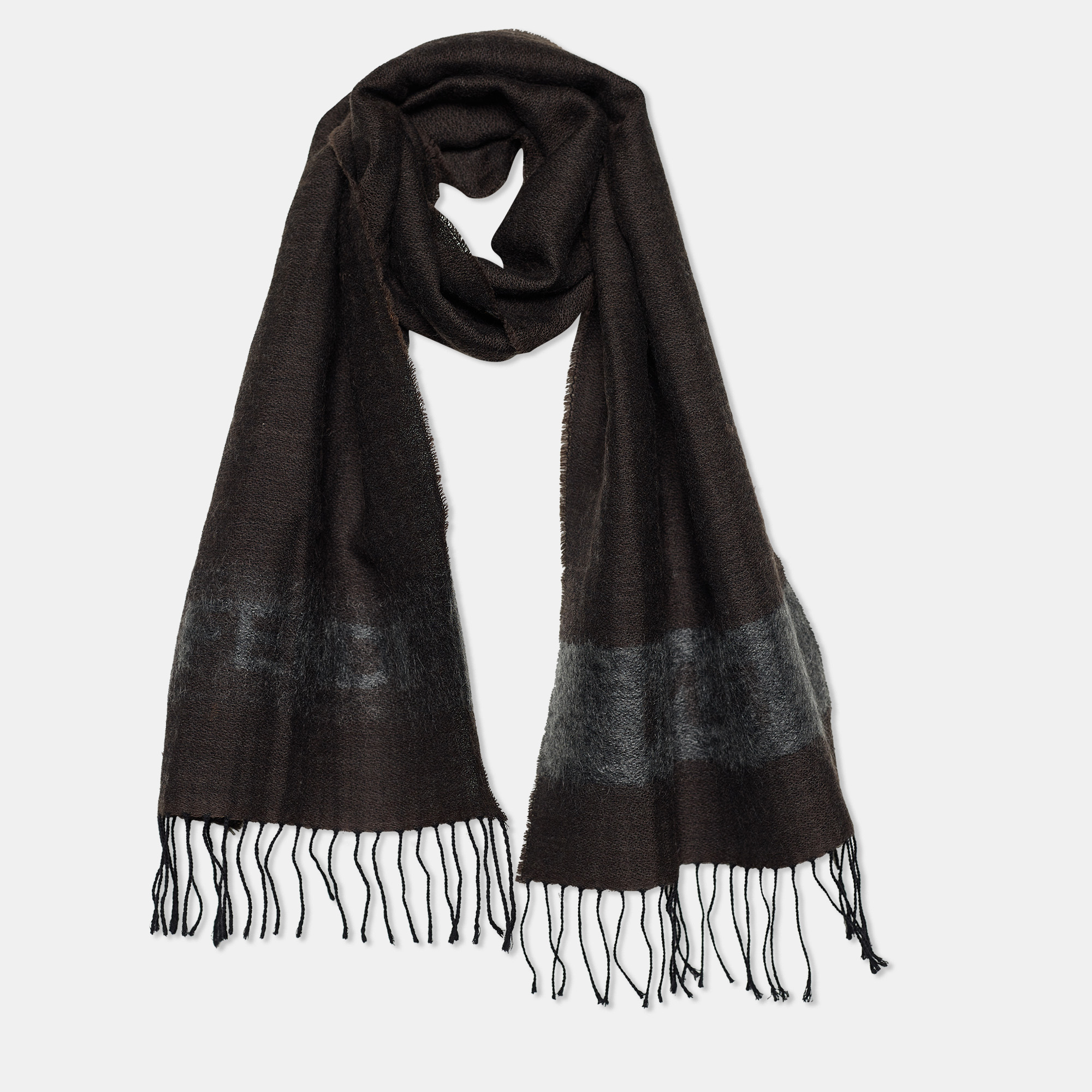 

Fendi Vintage Brown Logo Wool Scarf