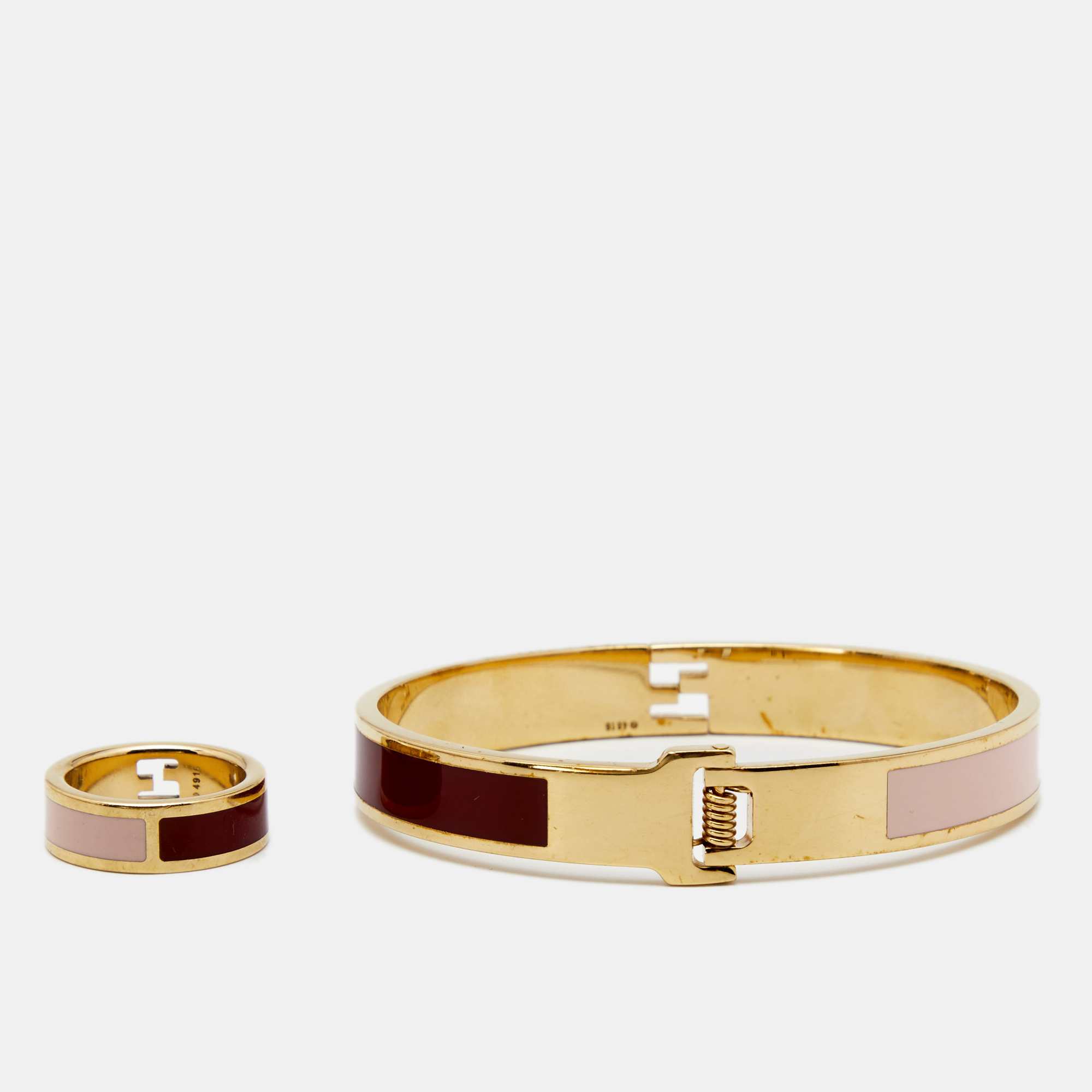 

Fendi Fendista Bicolor Enamel Gold Tone Bangle Bracelet Ring Set