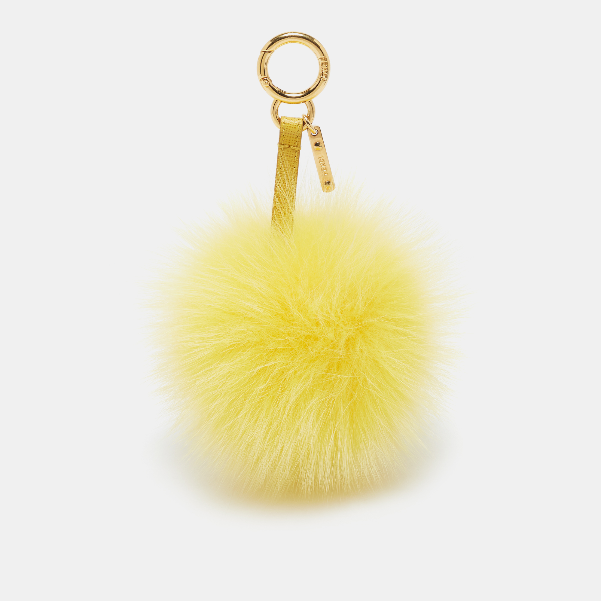 

Fendi Yellow Fox Fur Leather Gold Tone Pom Pom Bag Charm