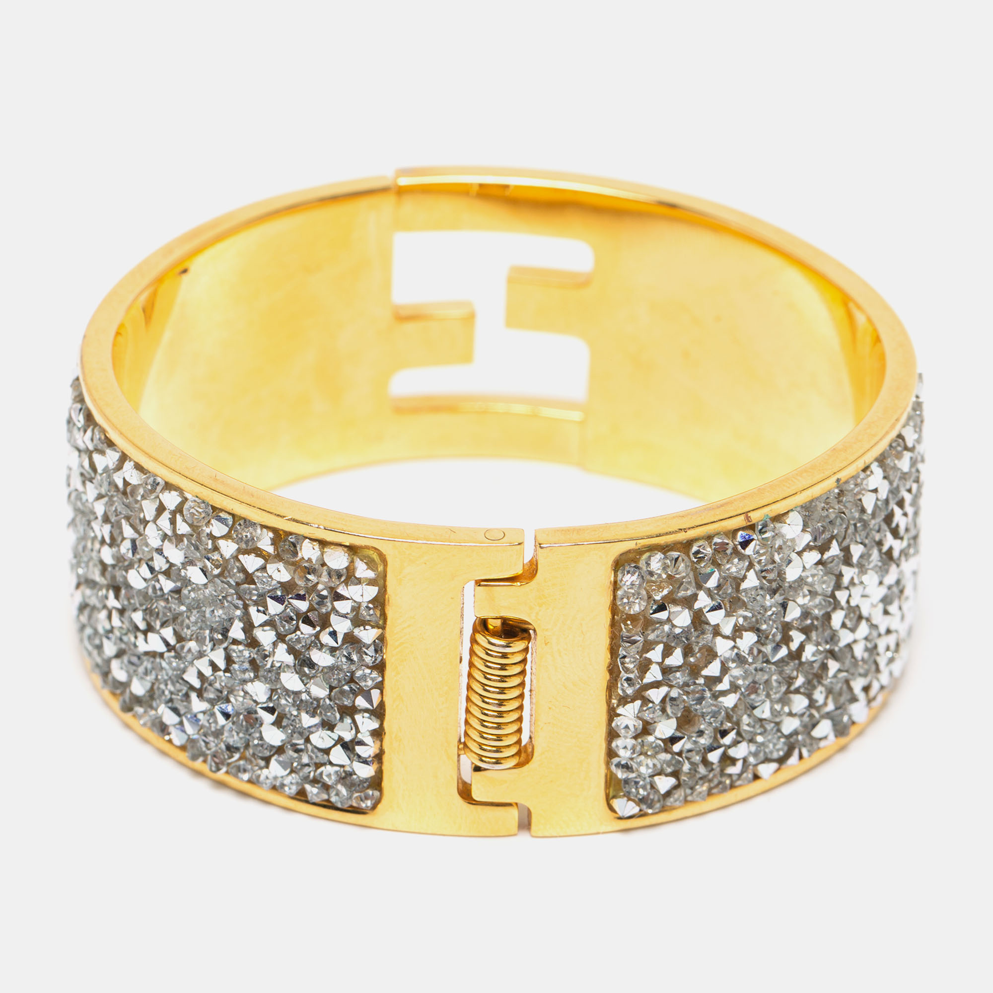 

Fendi Fendista Crystals Gold Tone Wide Cuff Bracelet