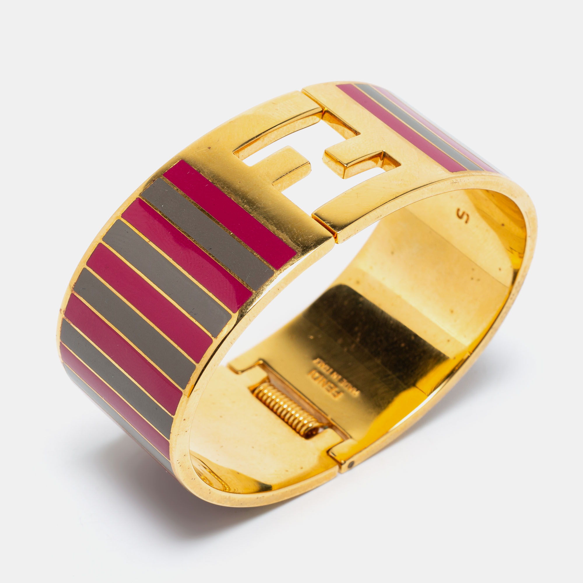 

Fendi Fendista Striped Enamel Gold Tone Wide Bracelet