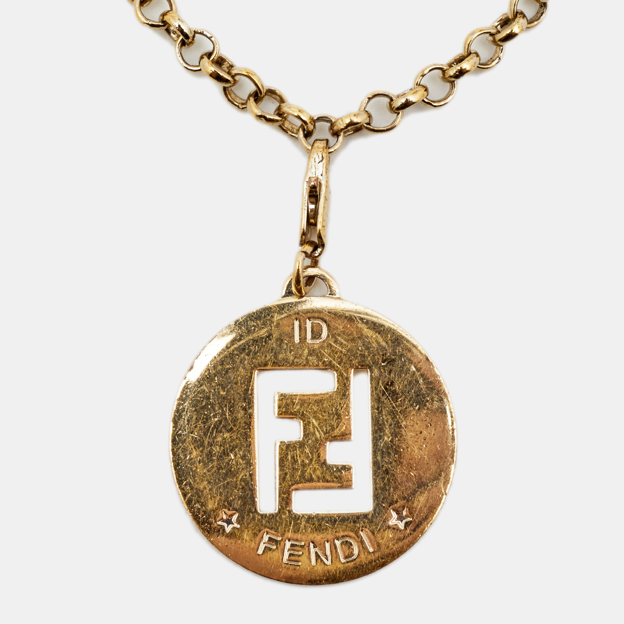 

Fendi Vintage Gold Tone Identification Charm Bracelet